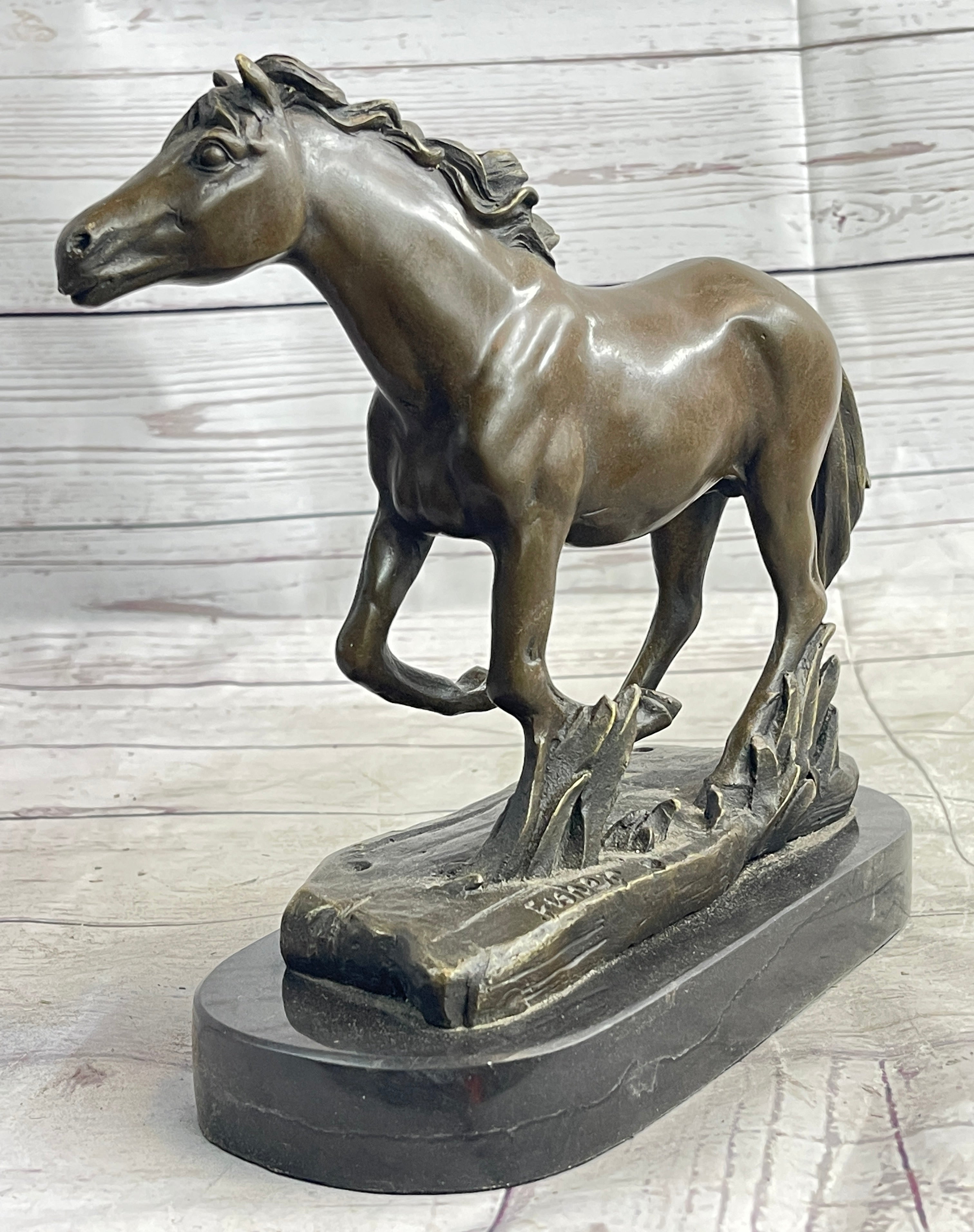 Arabian Horse in Trotting Running in Field Bronze Statue Sculpture Equestrian Decor Original Art