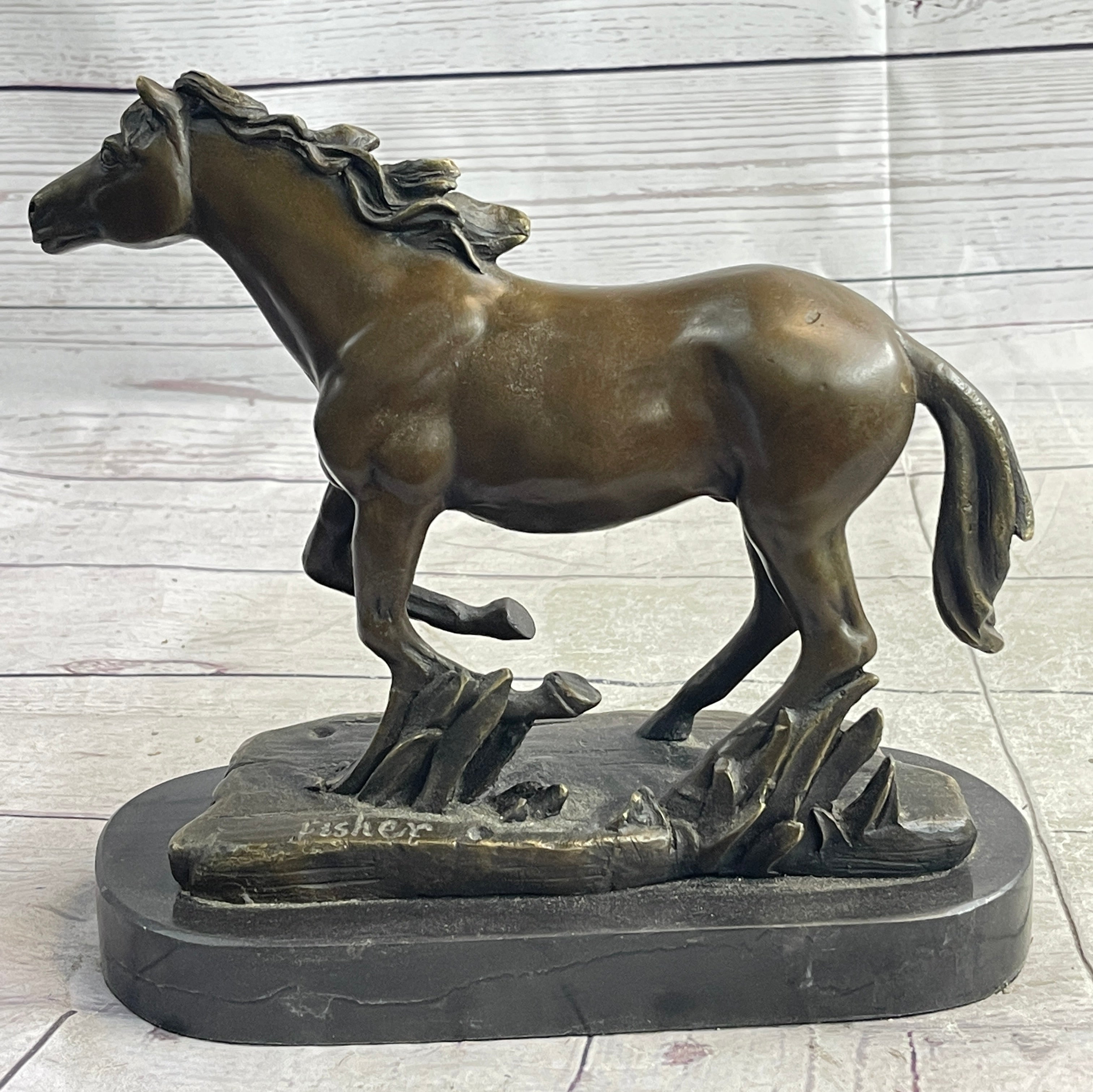 Arabian Horse in Trotting Running in Field Bronze Statue Sculpture Equestrian Decor Original Art