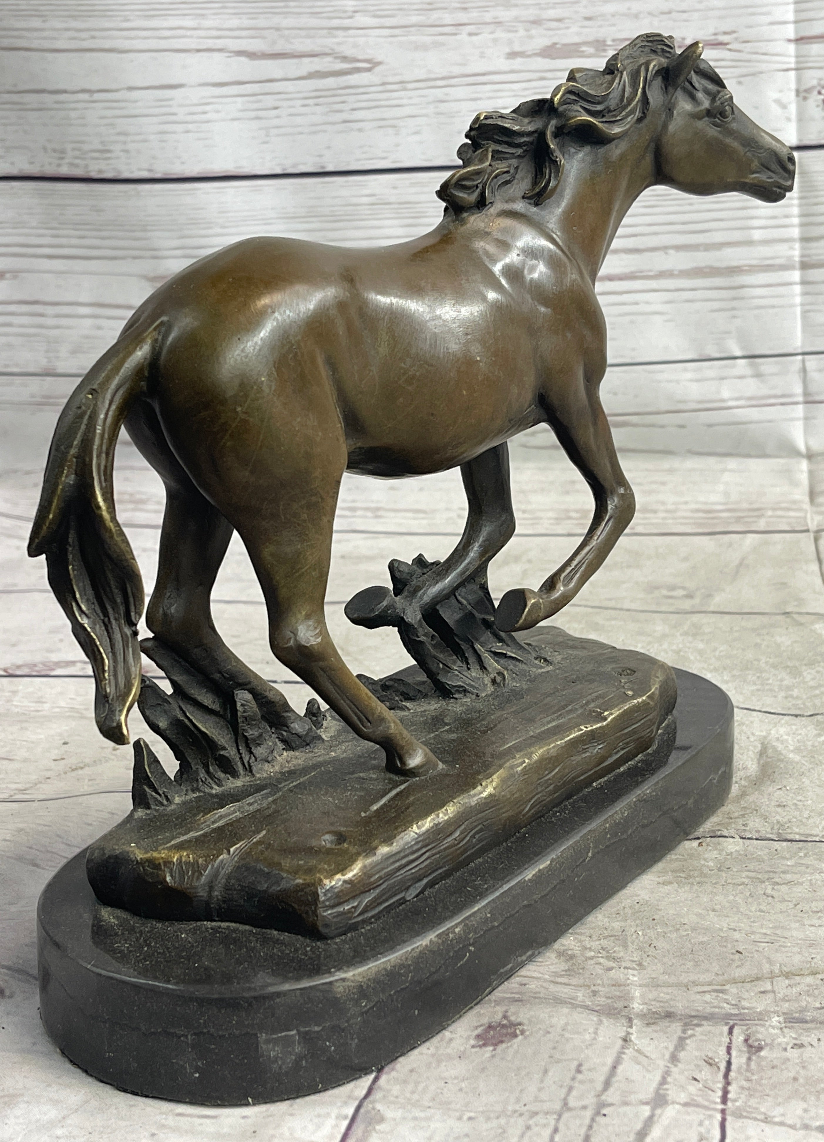 Arabian Horse in Trotting Running in Field Bronze Statue Sculpture Equestrian Decor Original Art