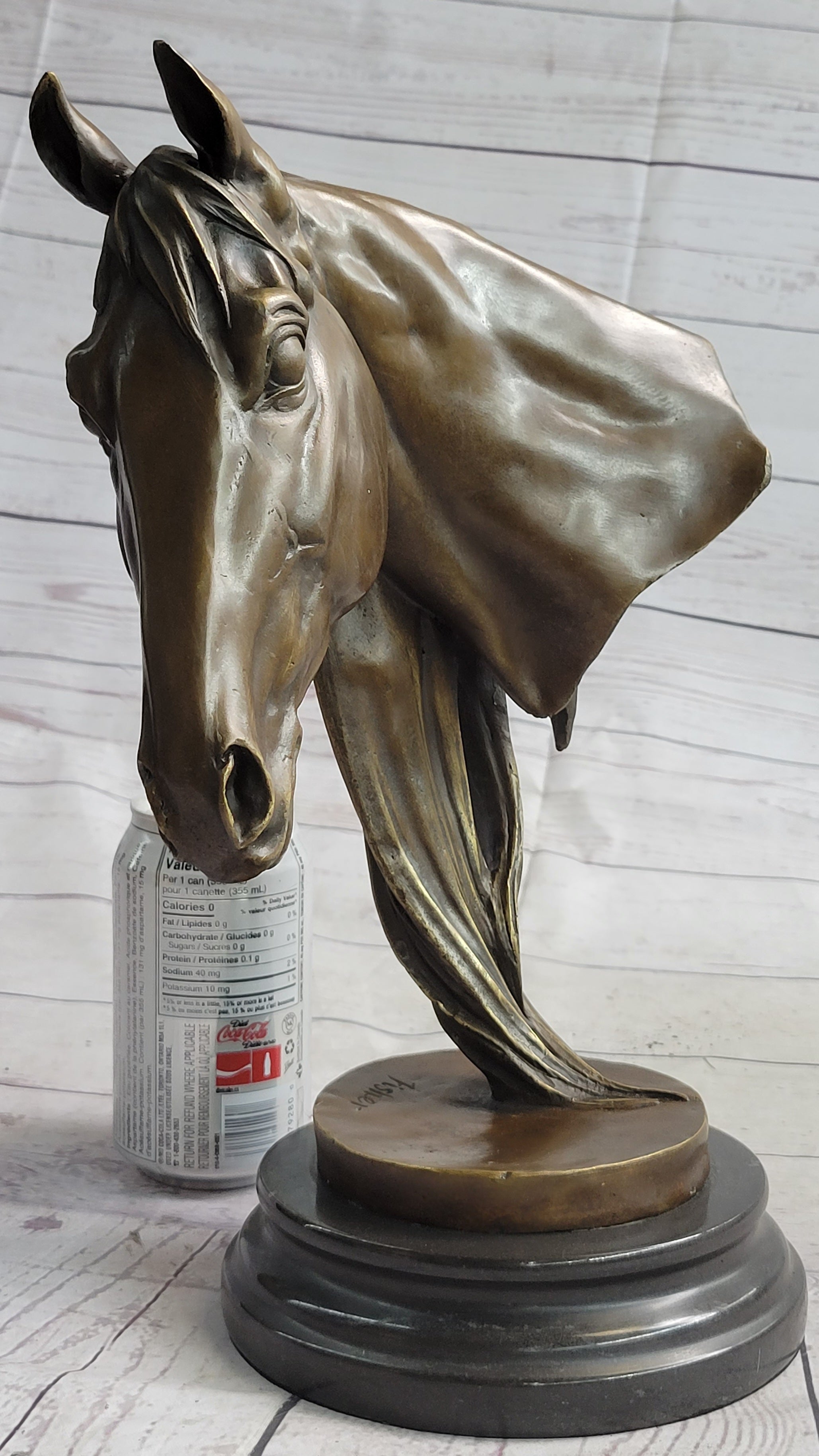 Horse Head Bust Equestrian Bronze Sculpture Statue Figure Decor on Marble Base Signed 13" x 9"