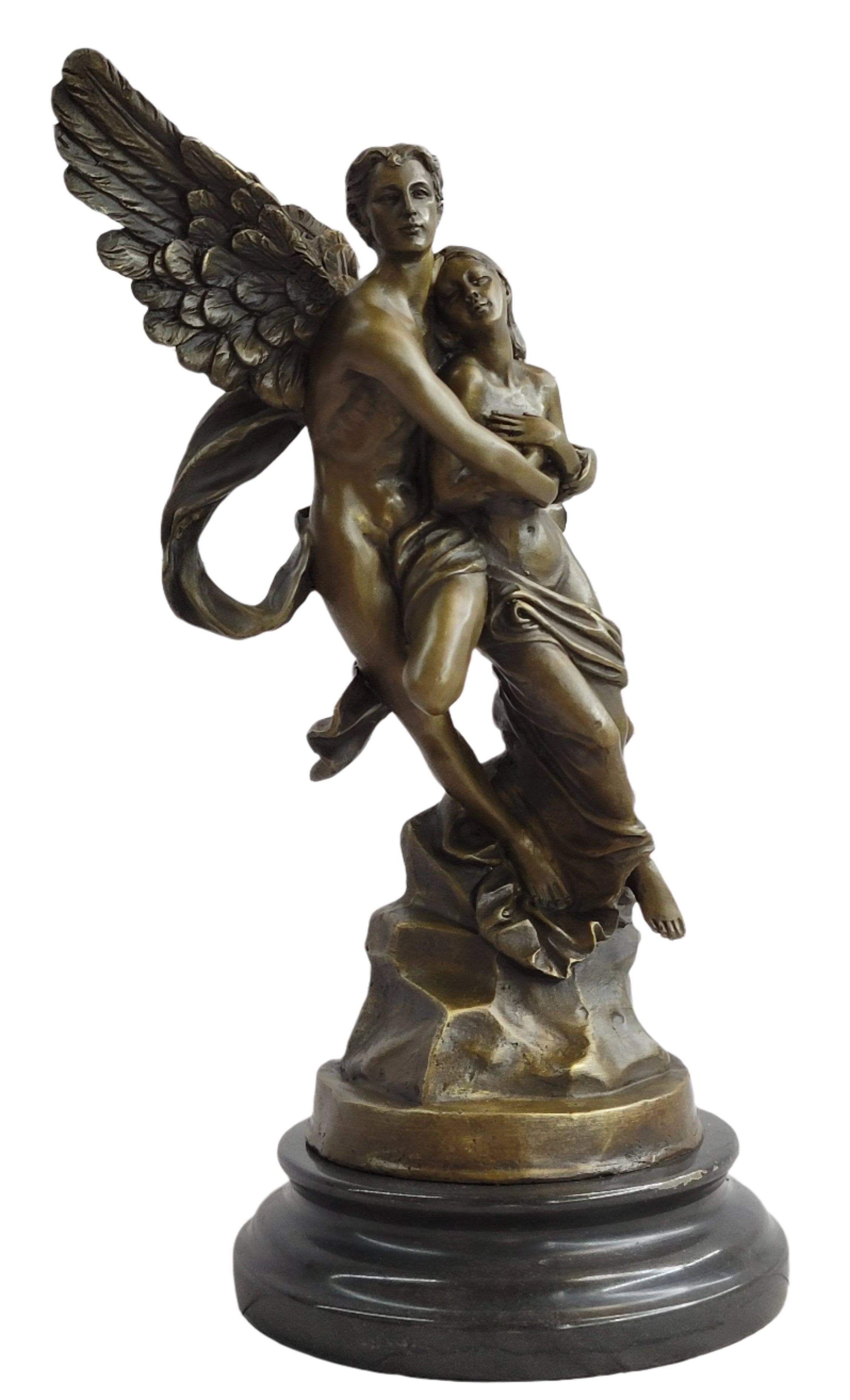 Eros & Psyche Romantic Lovers Angel Bronze Statue Sculpture Figure on Marble Base 13" x 6"