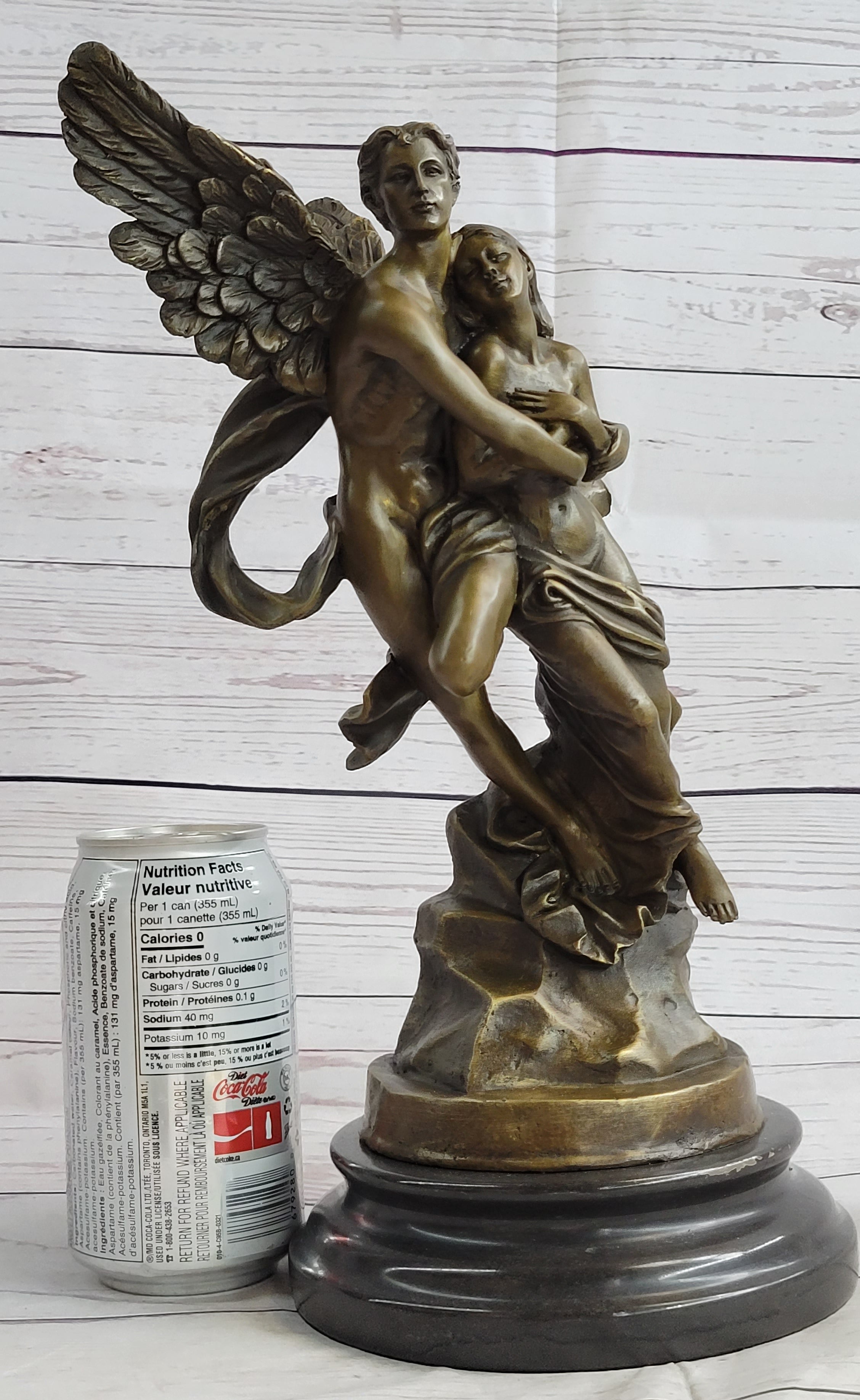 Eros & Psyche Romantic Lovers Angel Bronze Statue Sculpture Figure on Marble Base 13" x 6"