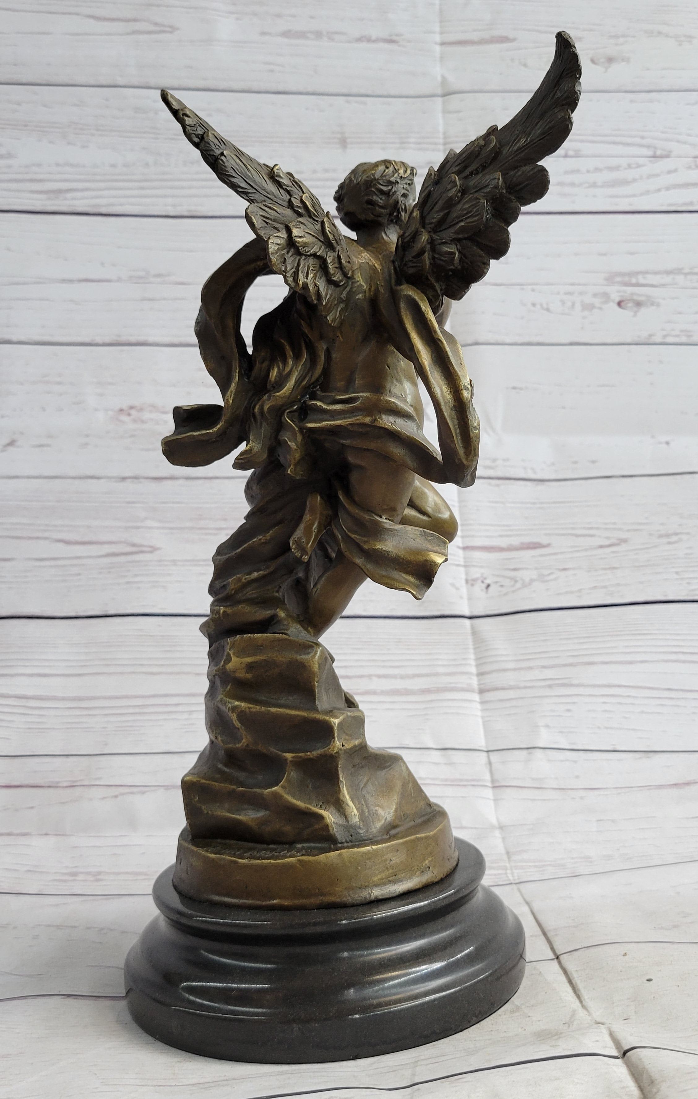 Eros & Psyche Romantic Lovers Angel Bronze Statue Sculpture Figure on Marble Base 13" x 6"