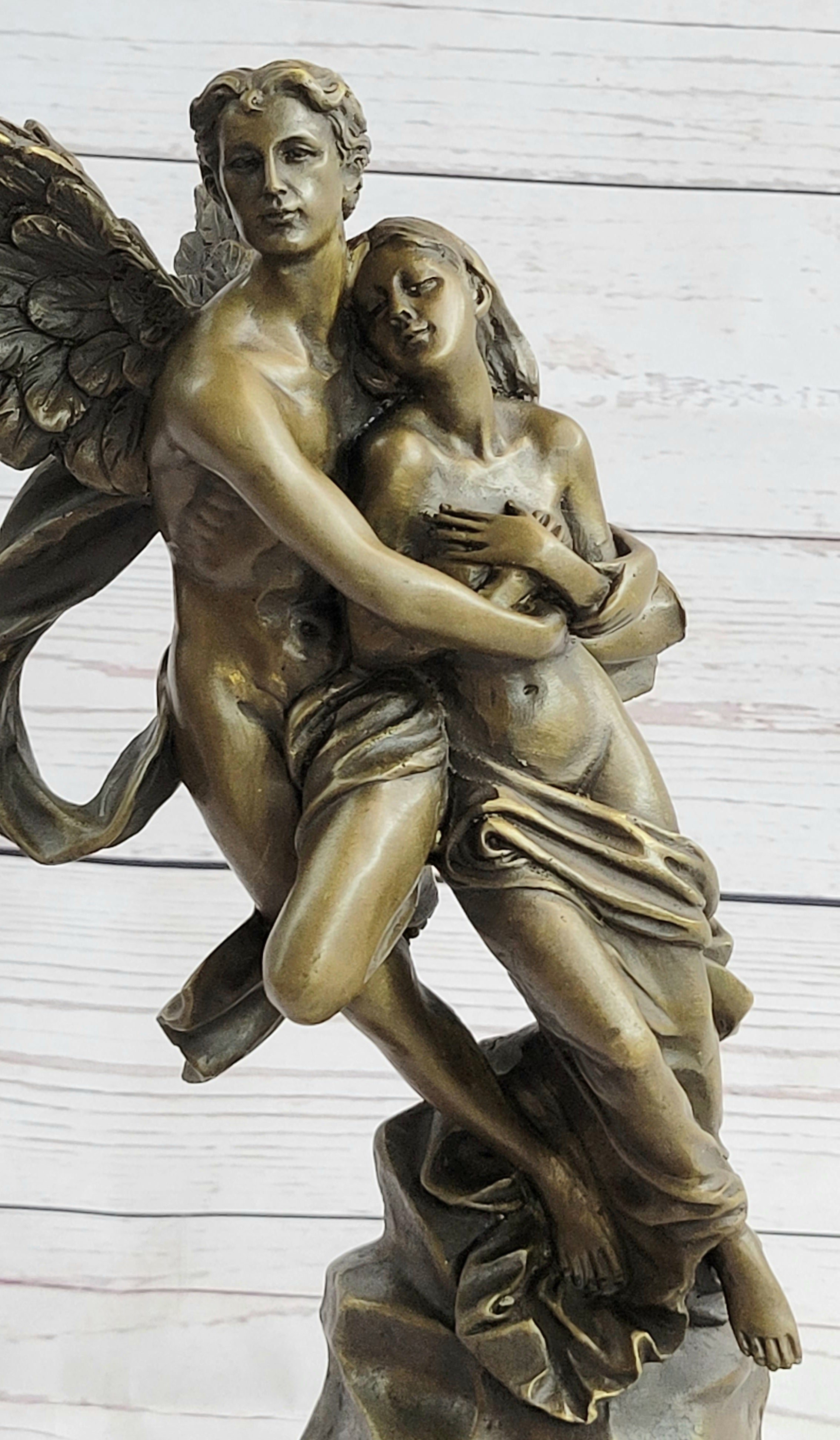 Eros & Psyche Romantic Lovers Angel Bronze Statue Sculpture Figure on Marble Base 13" x 6"