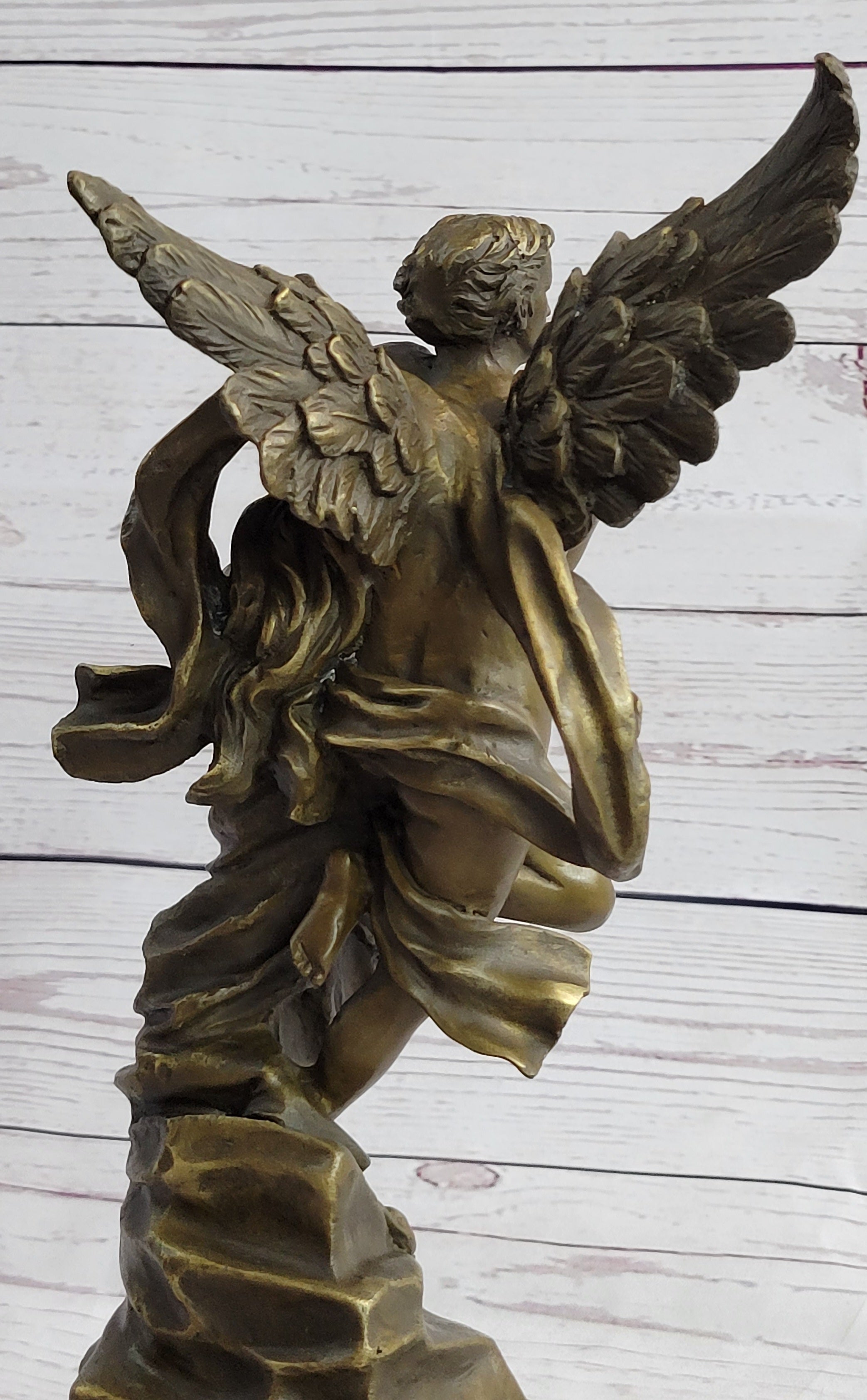 Eros & Psyche Romantic Lovers Angel Bronze Statue Sculpture Figure on Marble Base 13" x 6"