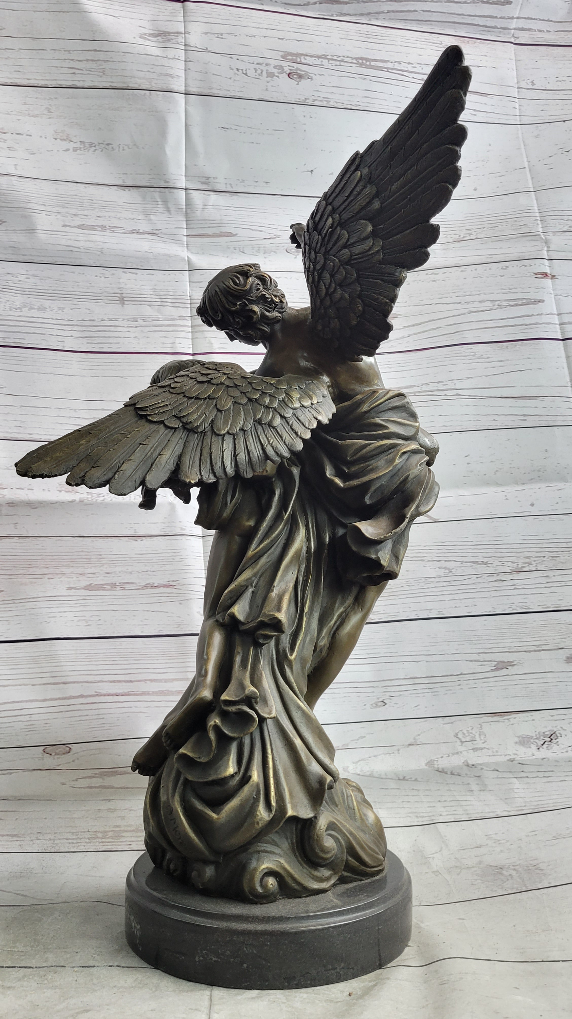 Male Angel Taking Nude Woman Romantic Bronze Sculpture Statue Figure on Marble Base