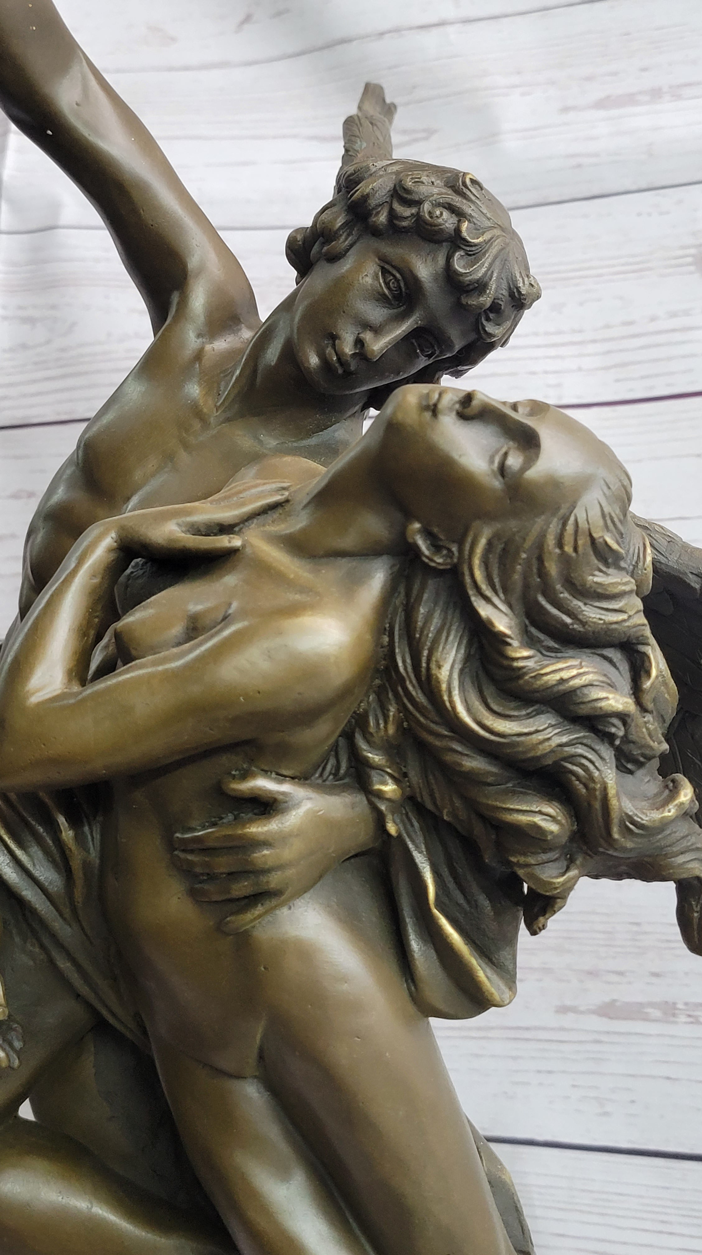 Male Angel Taking Nude Woman Romantic Bronze Sculpture Statue Figure on Marble Base