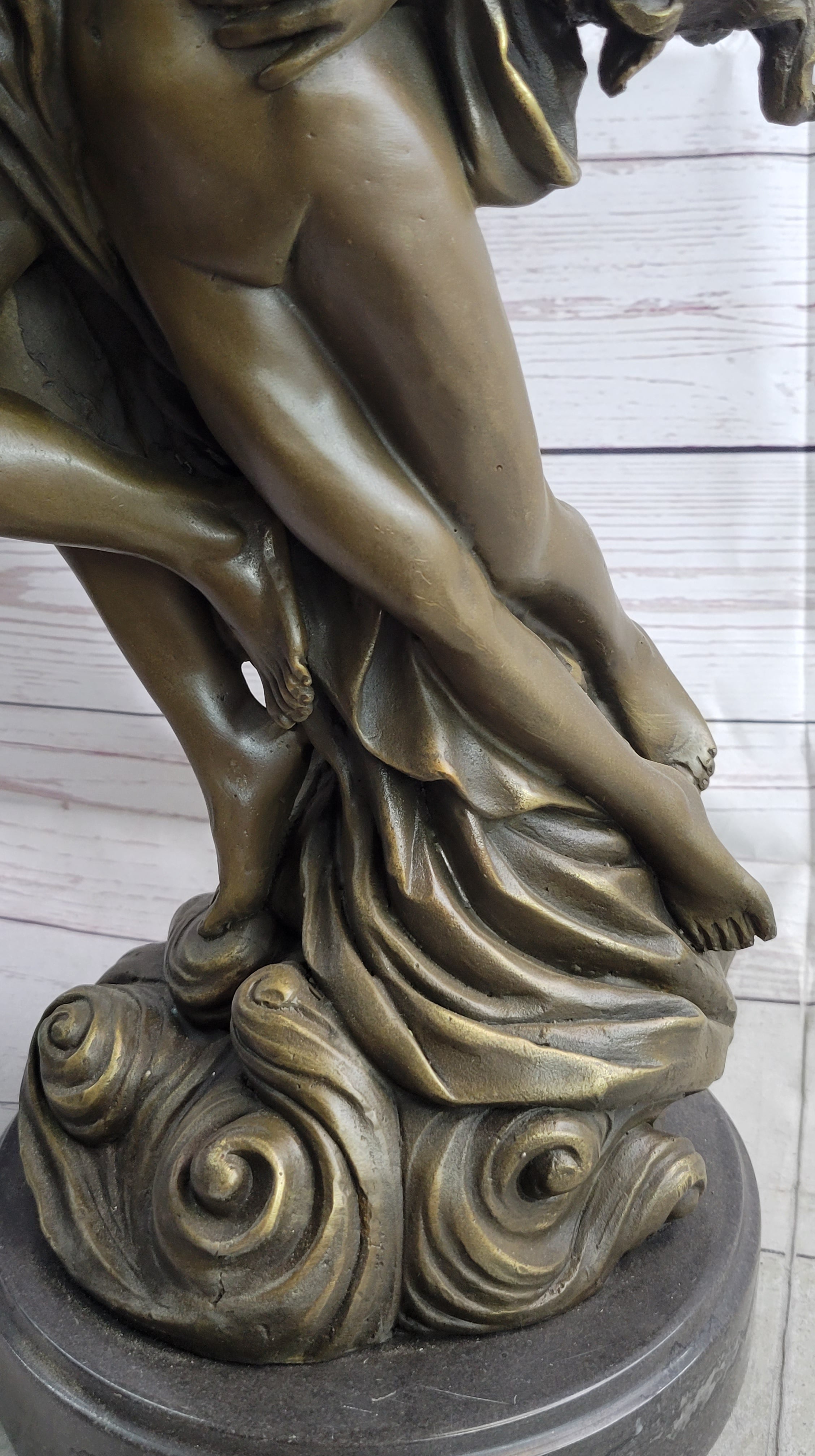 Male Angel Taking Nude Woman Romantic Bronze Sculpture Statue Figure on Marble Base