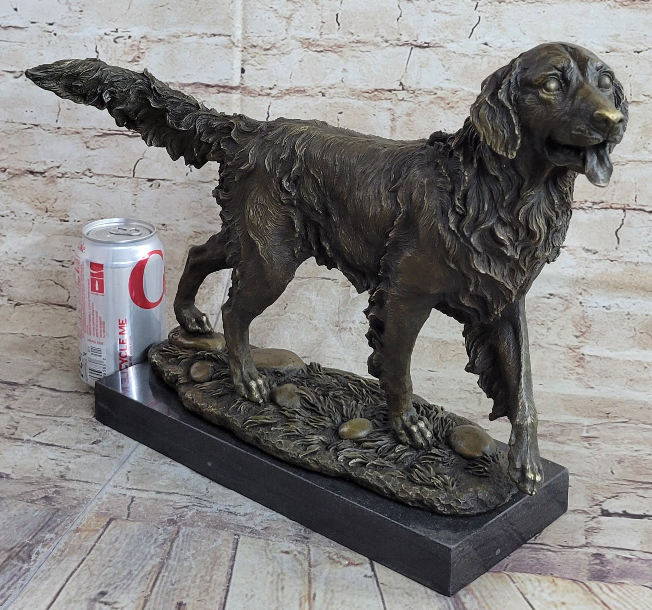 Golden Retriever Dog Bronze Statue Sculpture Figure on Marble Base Signed Art