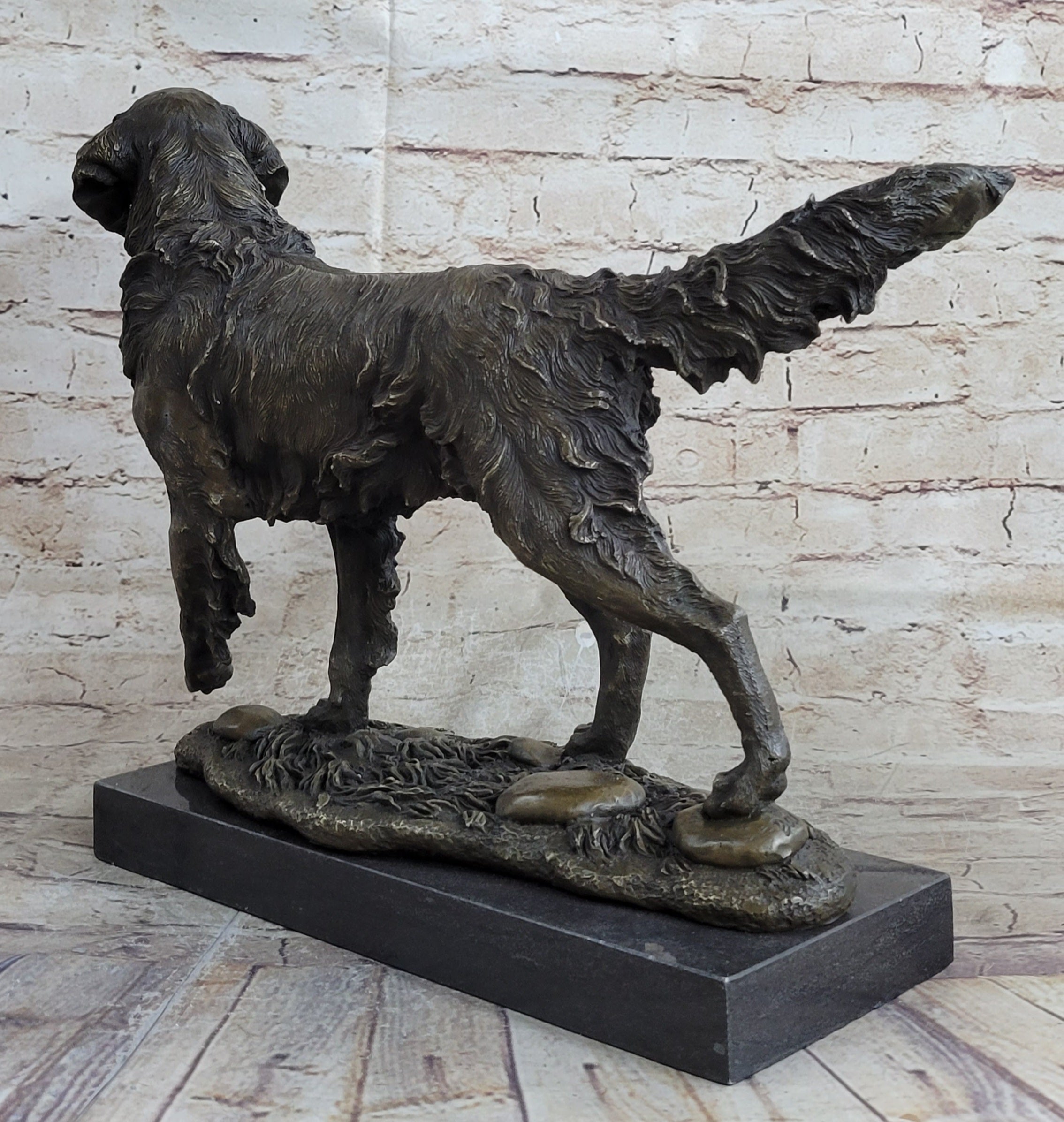 Golden Retriever Dog Bronze Statue Sculpture Figure on Marble Base Signed Art