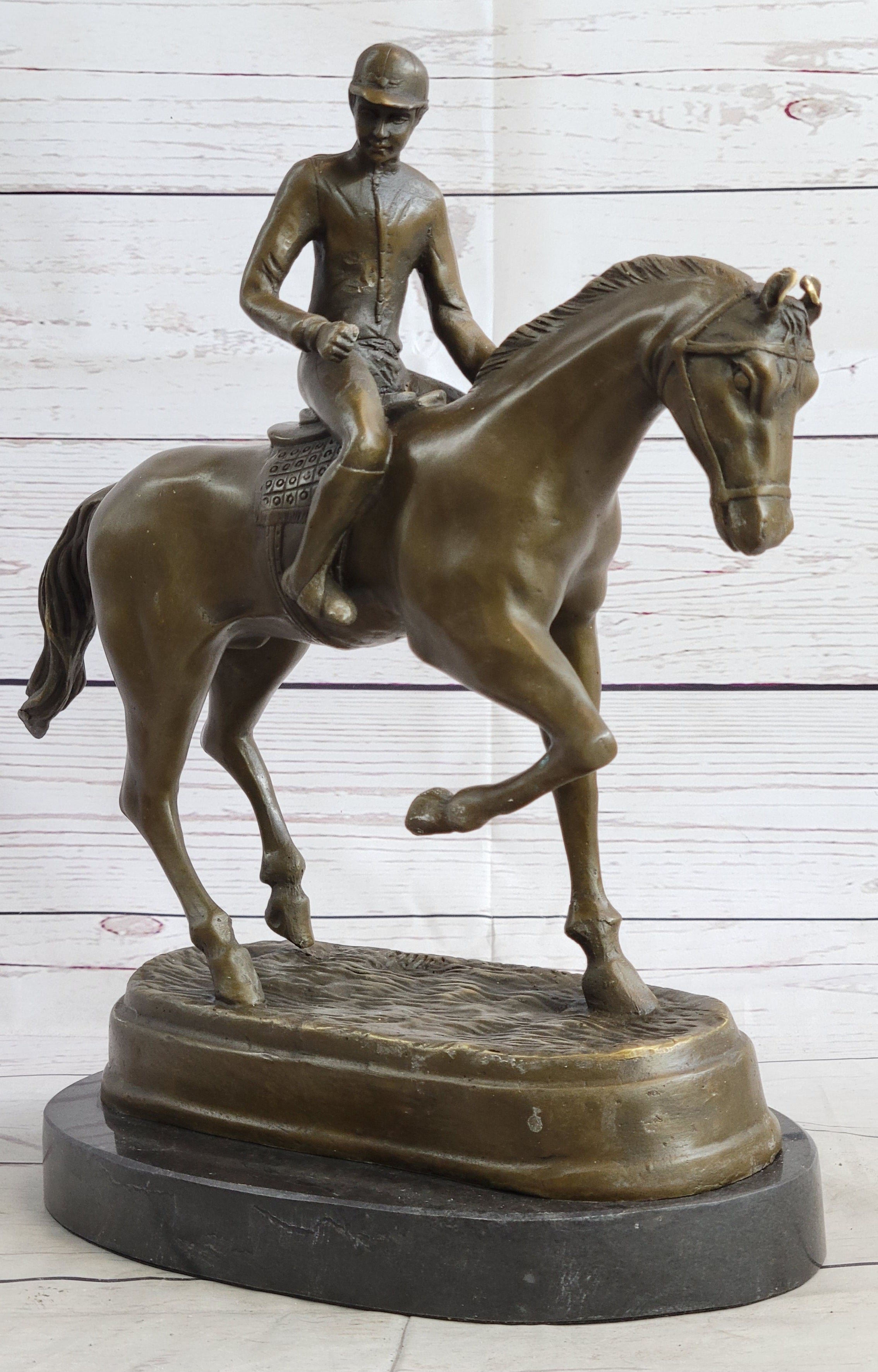 Fine Quality Signed Bronze Of A Horse And Jockey Polo Academy Racing Sculpture Kentucky