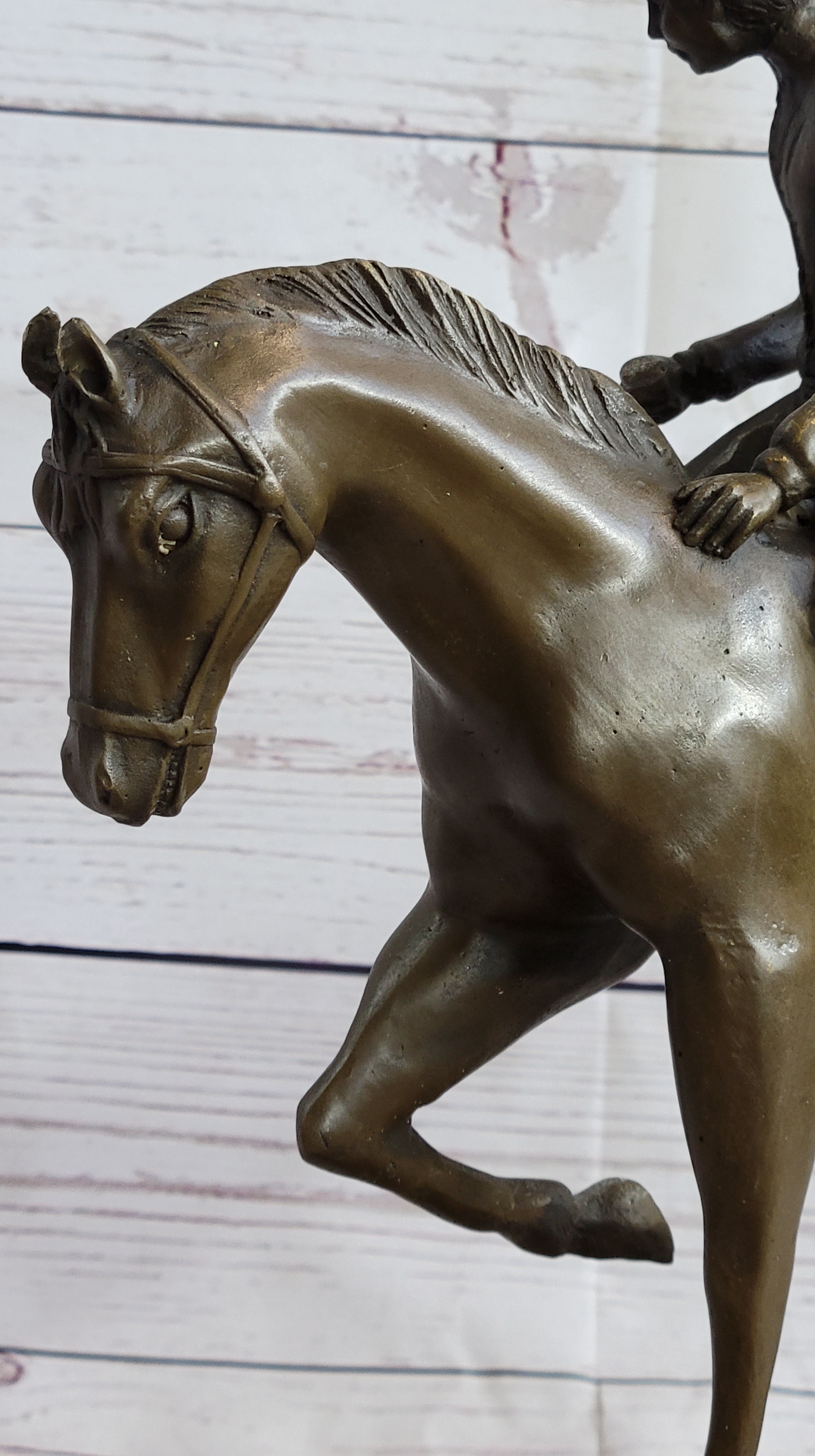 Fine Quality Signed Bronze Of A Horse And Jockey Polo Academy Racing Sculpture Kentucky