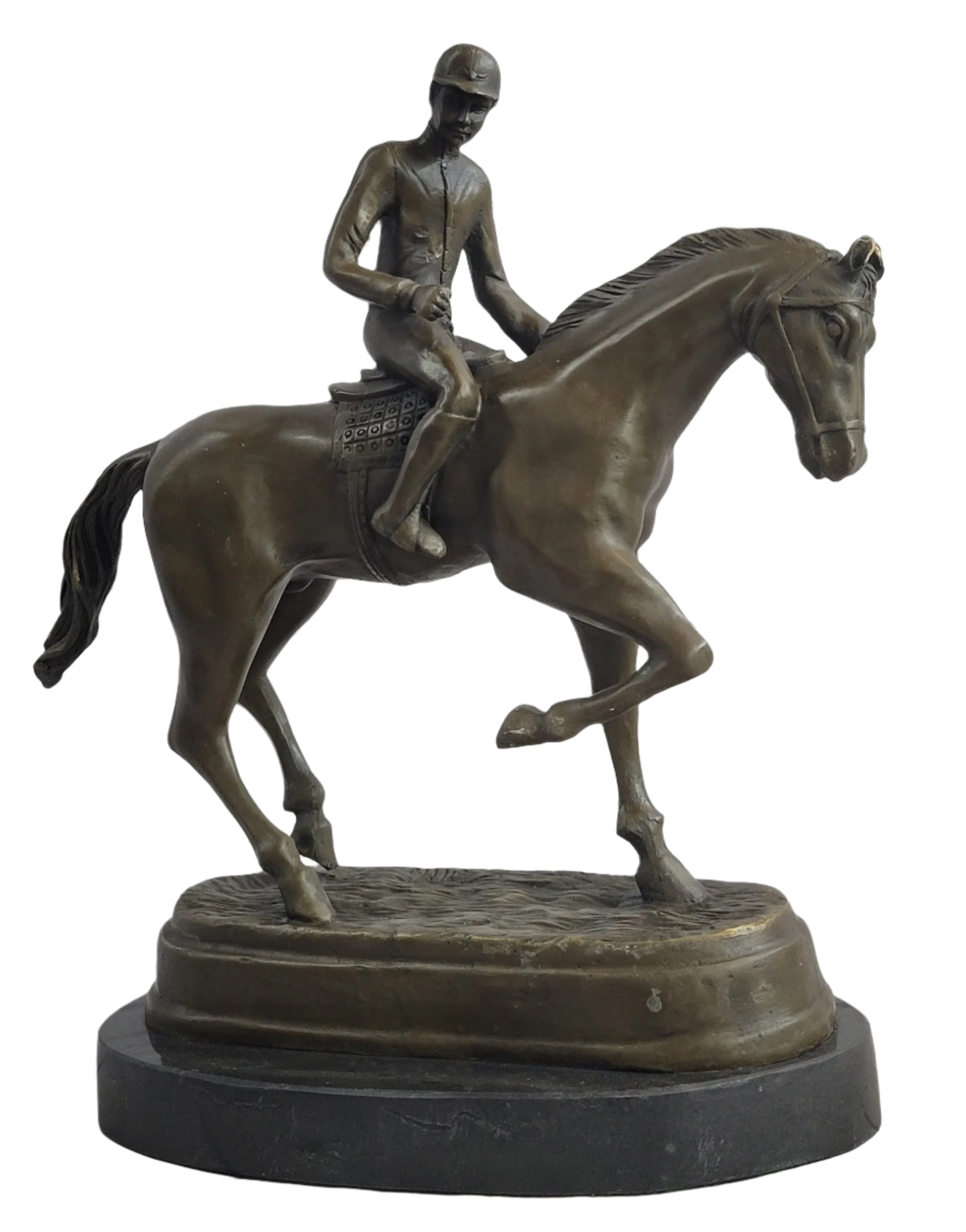 Fine Quality Signed Bronze Of A Horse And Jockey Polo Academy Racing Sculpture Kentucky