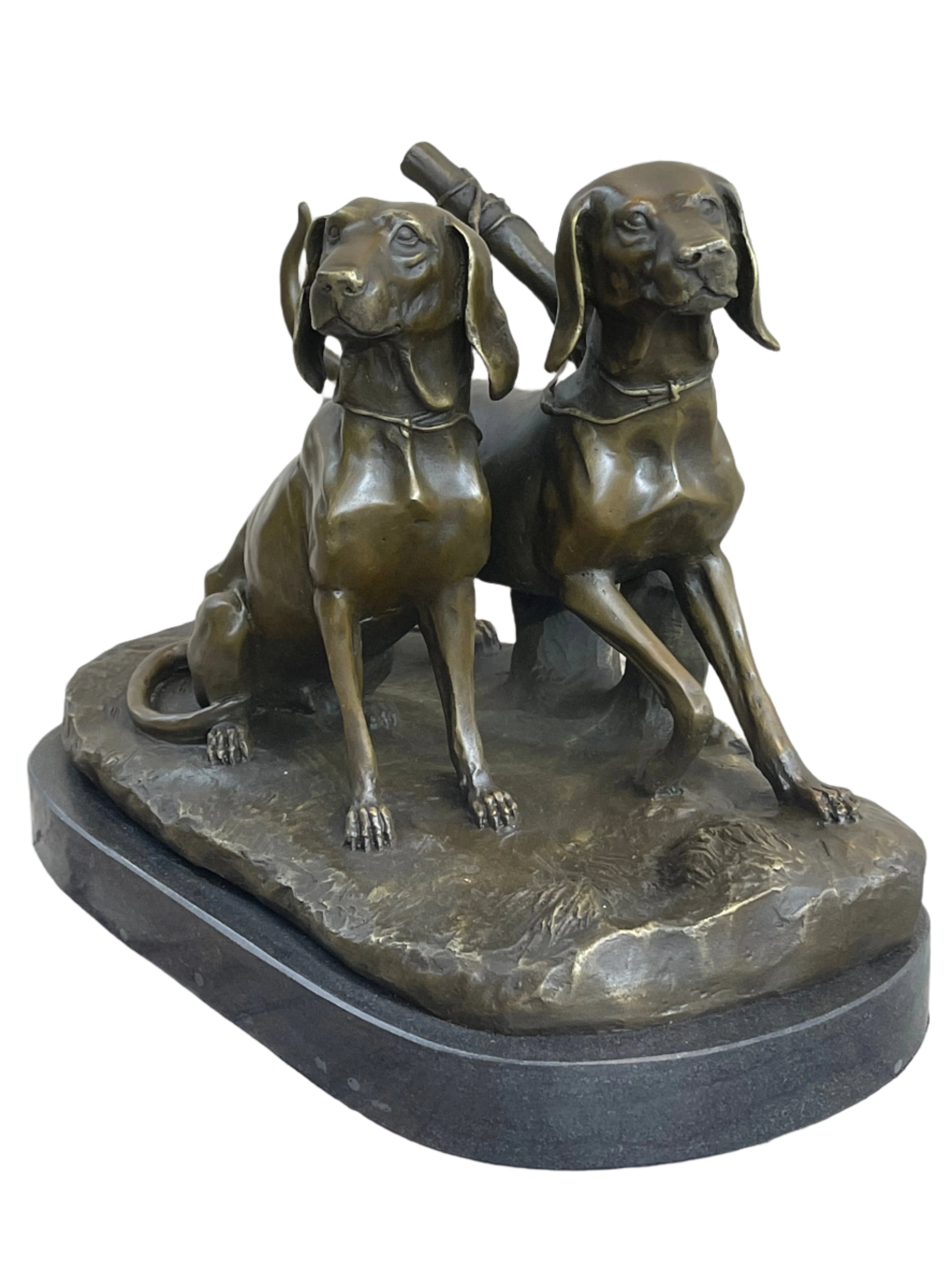 Two Large Vizsla Dog Dogs Animal House Pet by Debut Bronze Marble Sculpture Gift