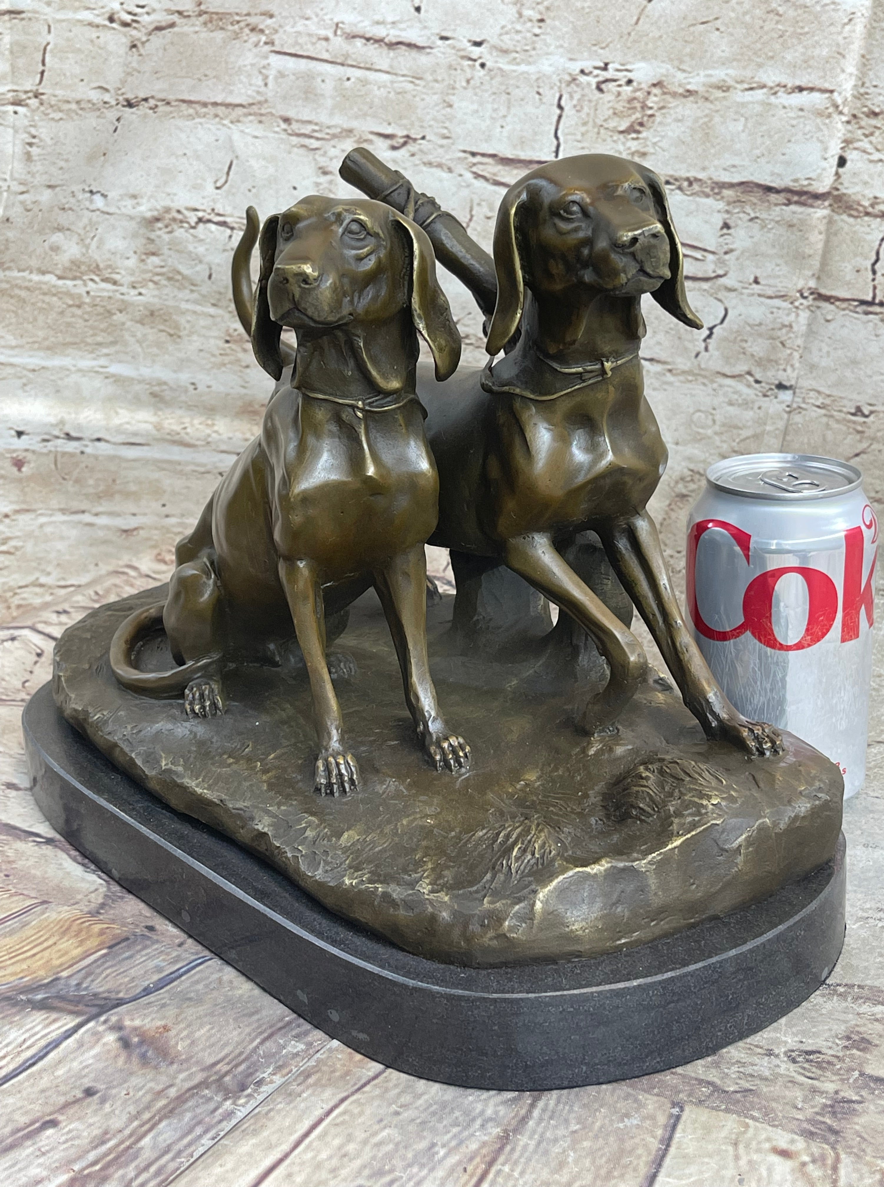 Two Large Vizsla Dog Dogs Animal House Pet by Debut Bronze Marble Sculpture Gift