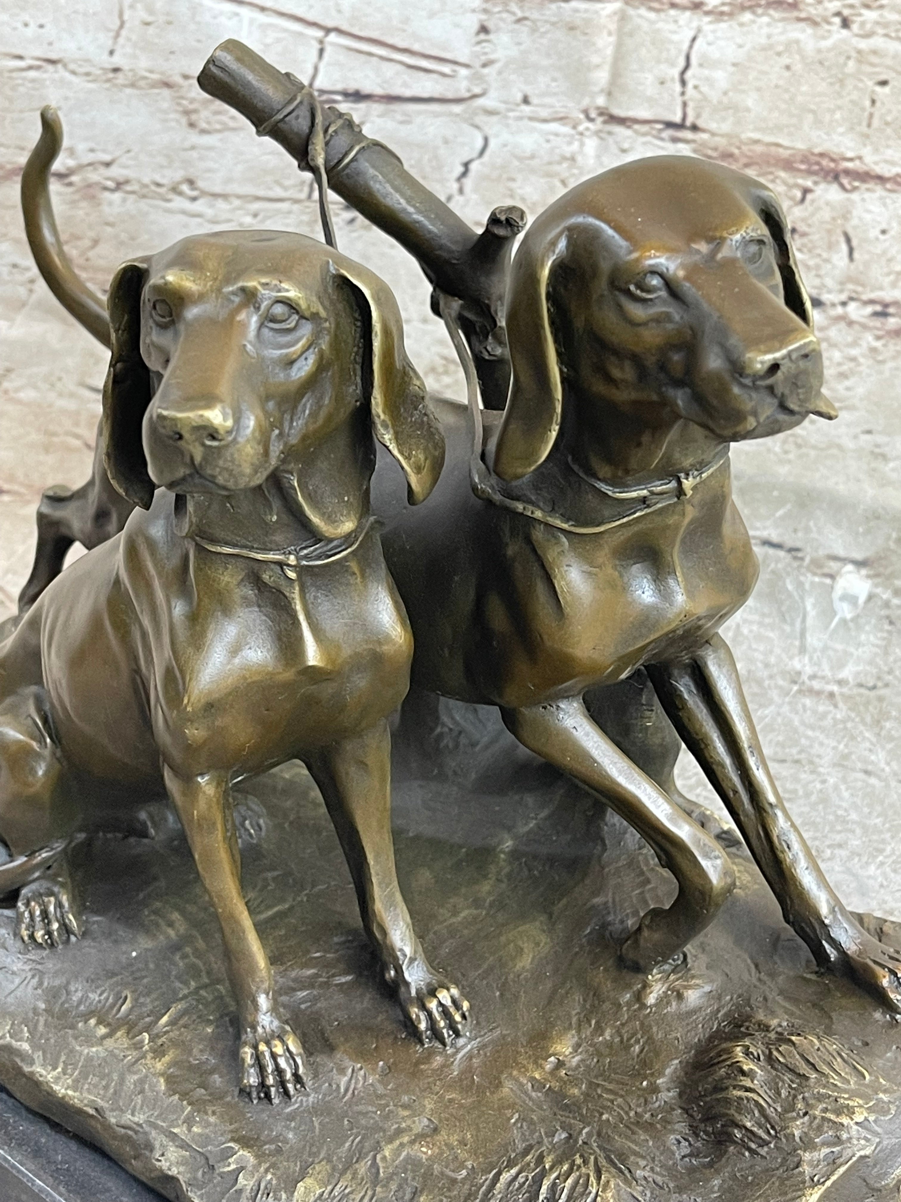 Two Large Vizsla Dog Dogs Animal House Pet by Debut Bronze Marble Sculpture Gift