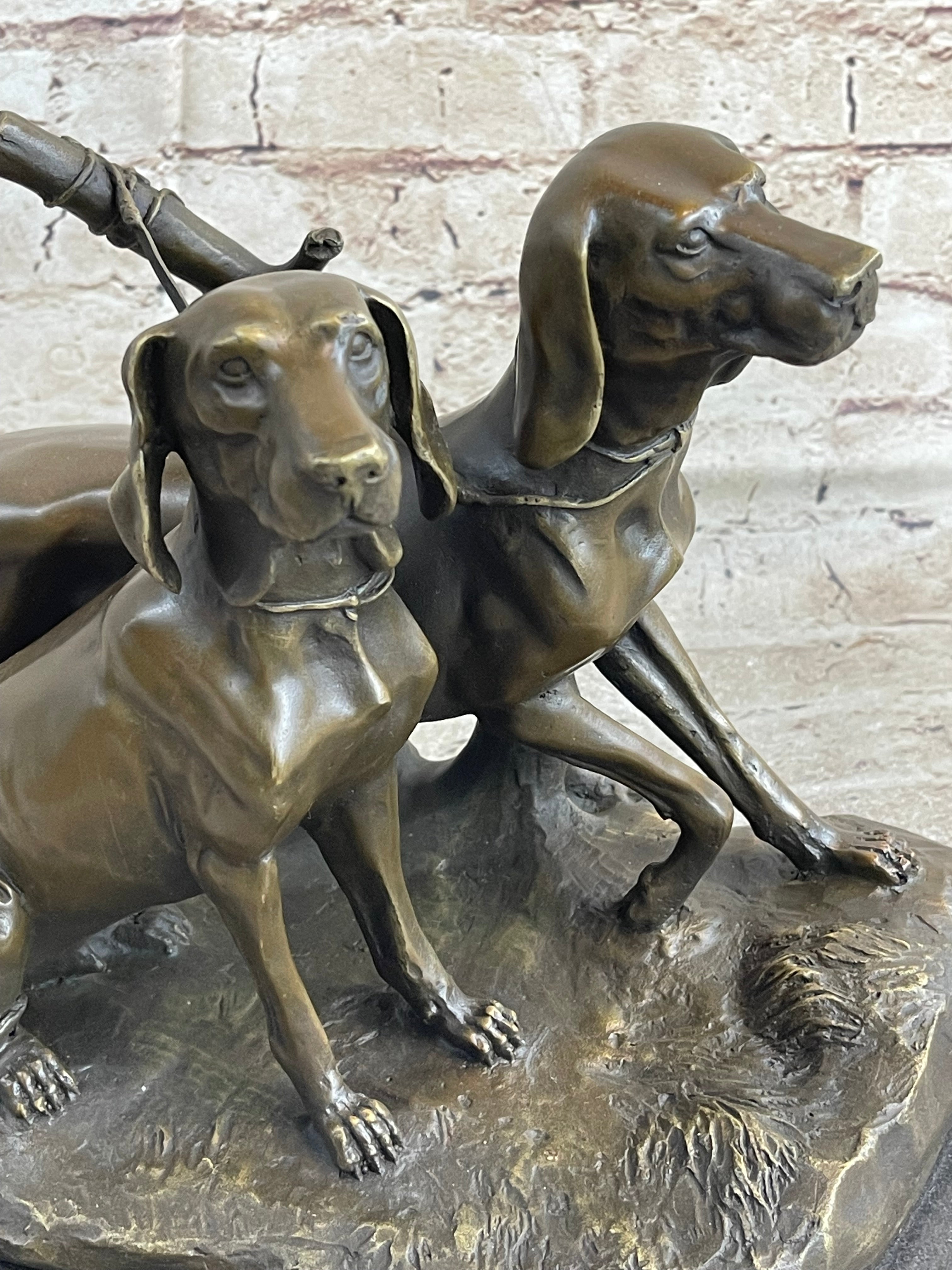 Two Large Vizsla Dog Dogs Animal House Pet by Debut Bronze Marble Sculpture Gift