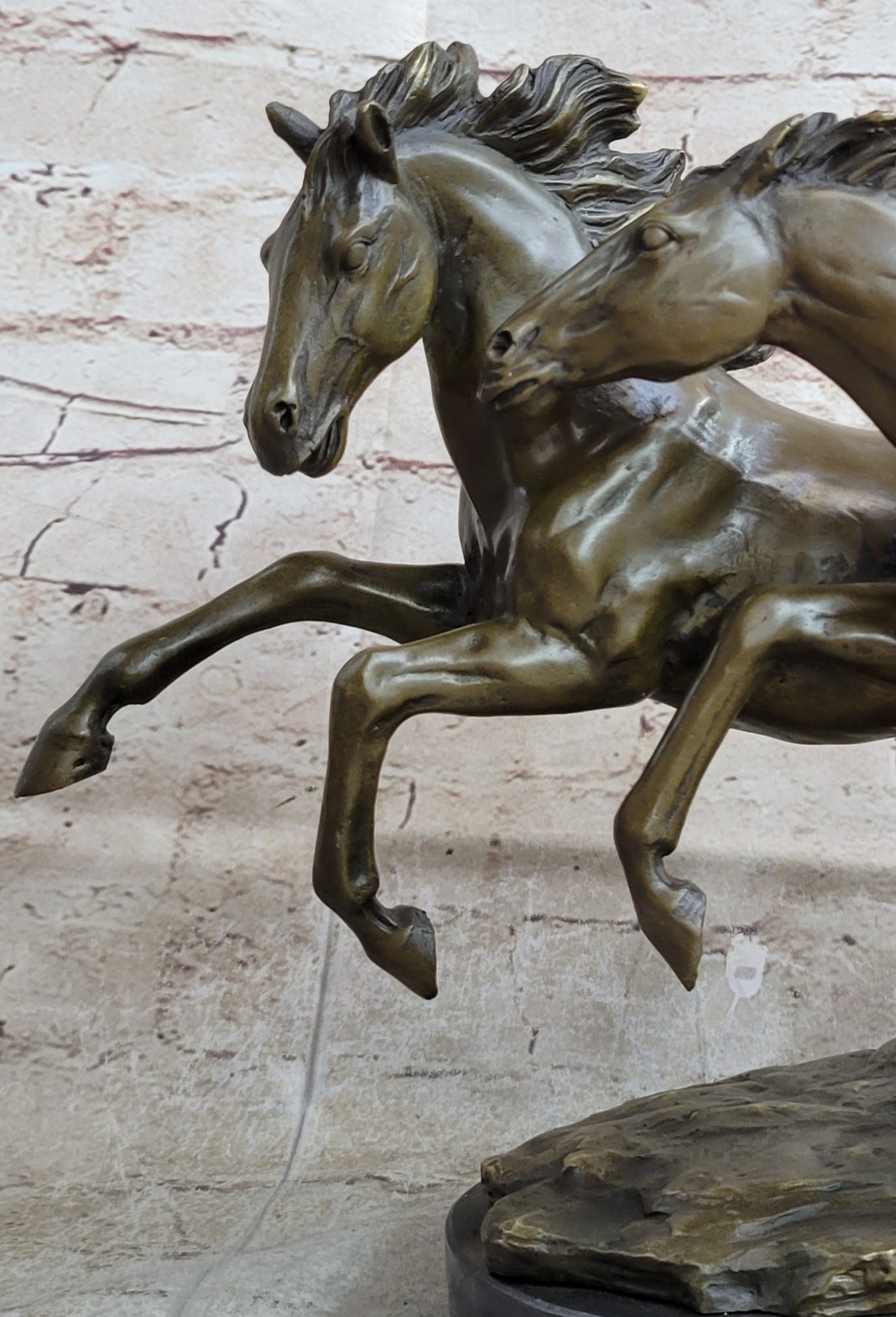 Galloping Pair of Horses Bronze Statue Sculpture Decor Signed Zhang 10" x 17"