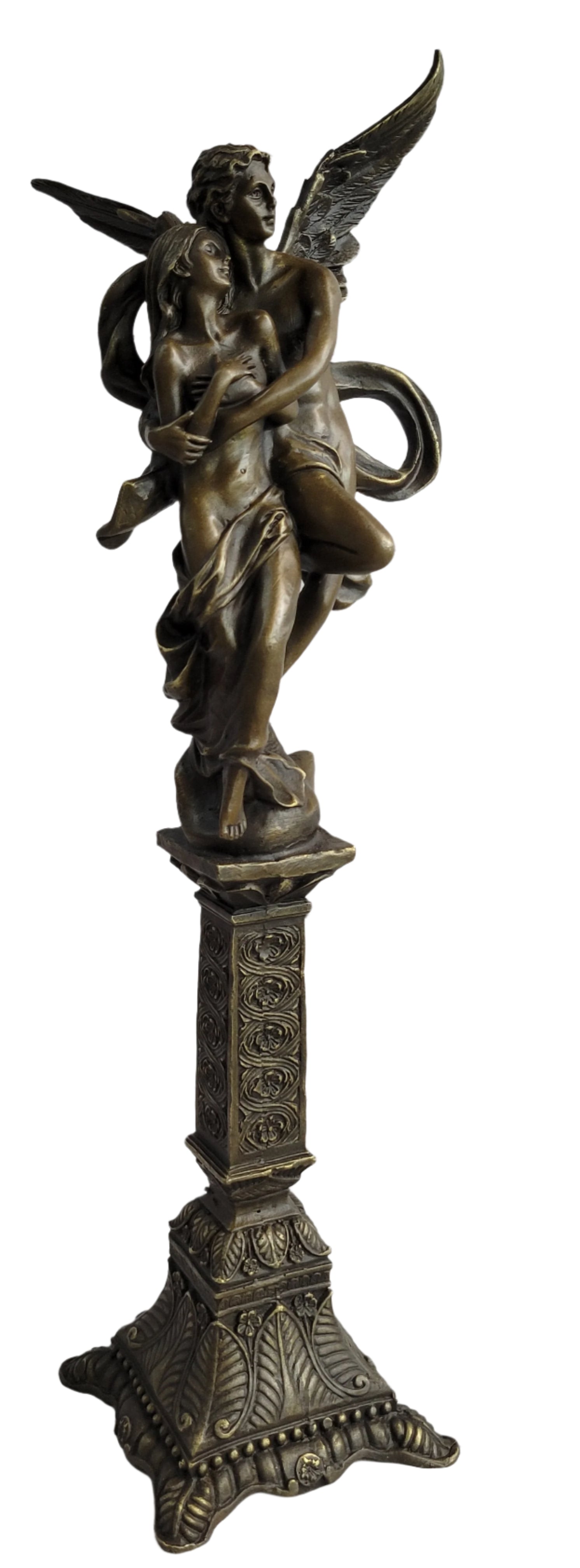 19'' Tall Nude Male Angel Carries Girl Mythical Deco Bronze Sculpture Art Nouveau