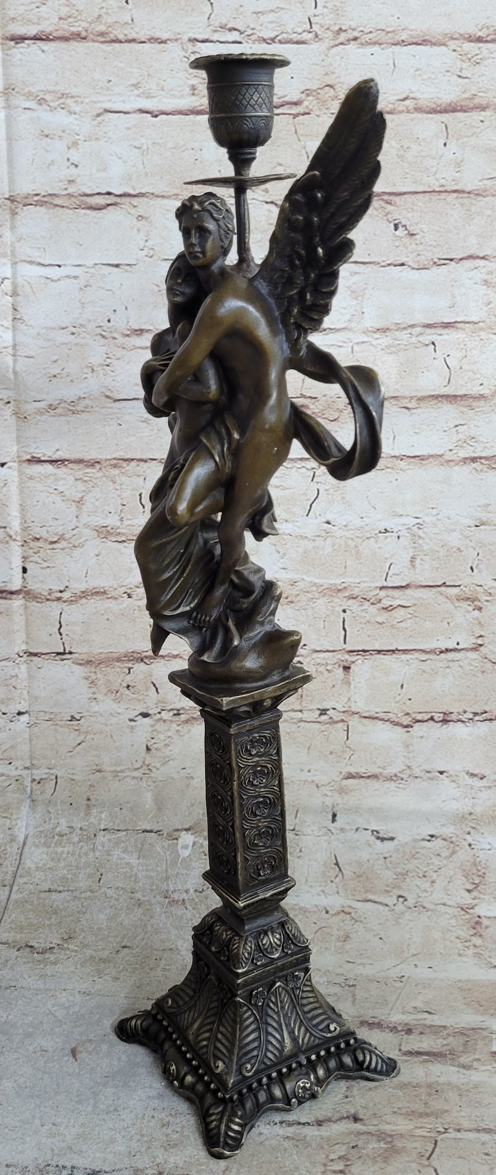 100% Solid Bronze Sculpture Angel ''Psyche and Eros ''Statue Figure Cupid