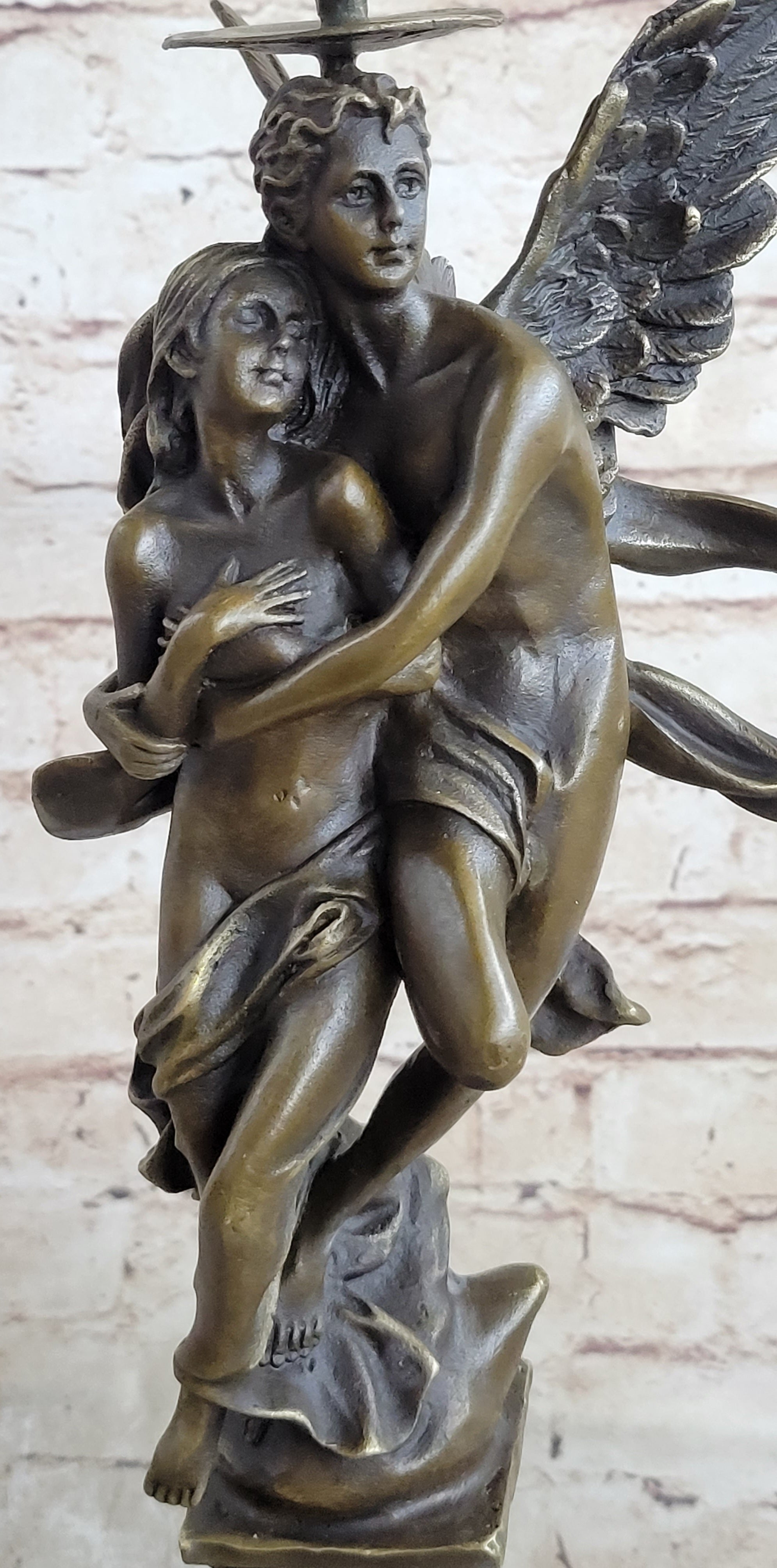 100% Solid Bronze Sculpture Angel ''Psyche and Eros ''Statue Figure Cupid