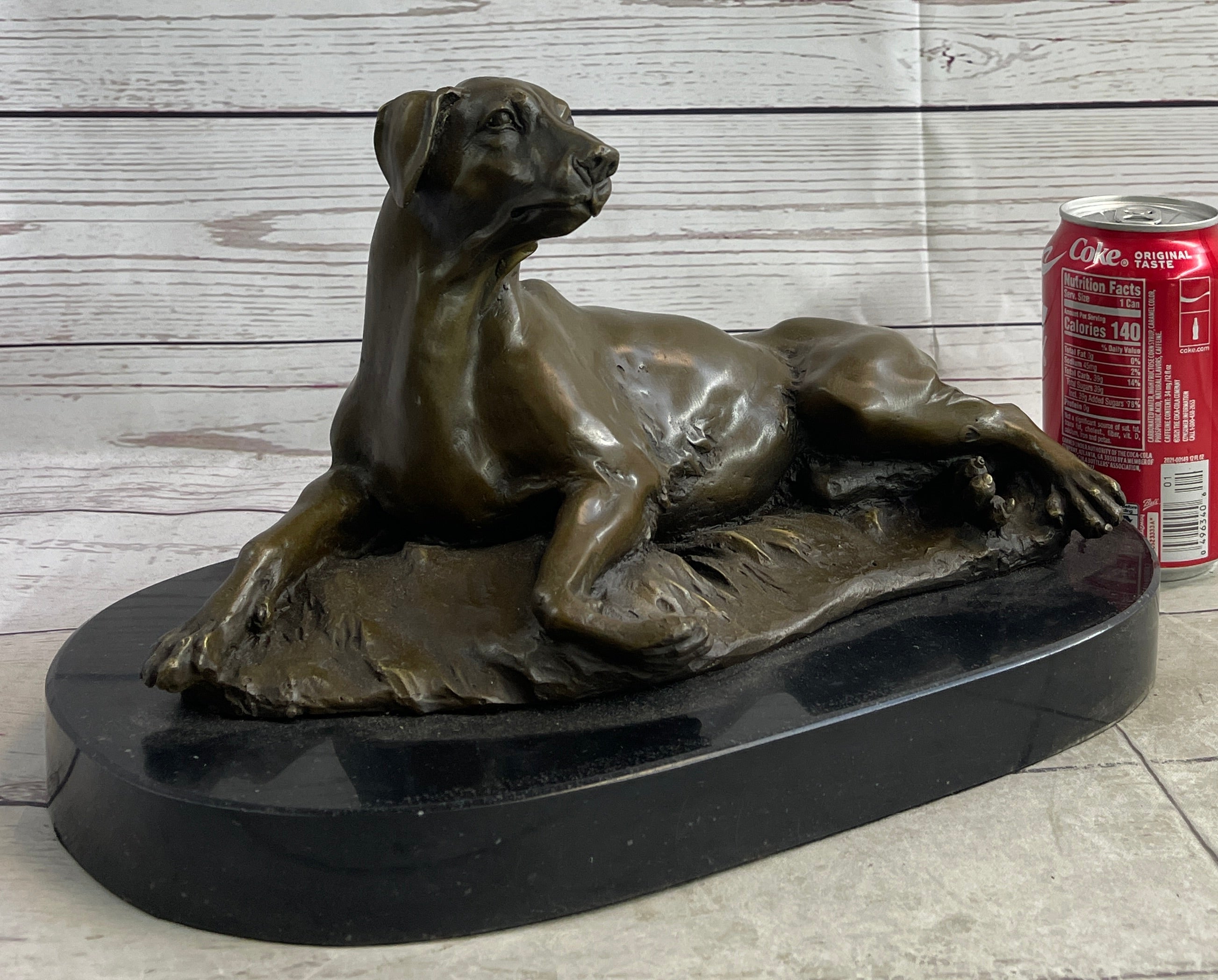 Bronze Pet Dog Sculpture Statue Figure on Marble Base Antoine Barye 8" x 13"