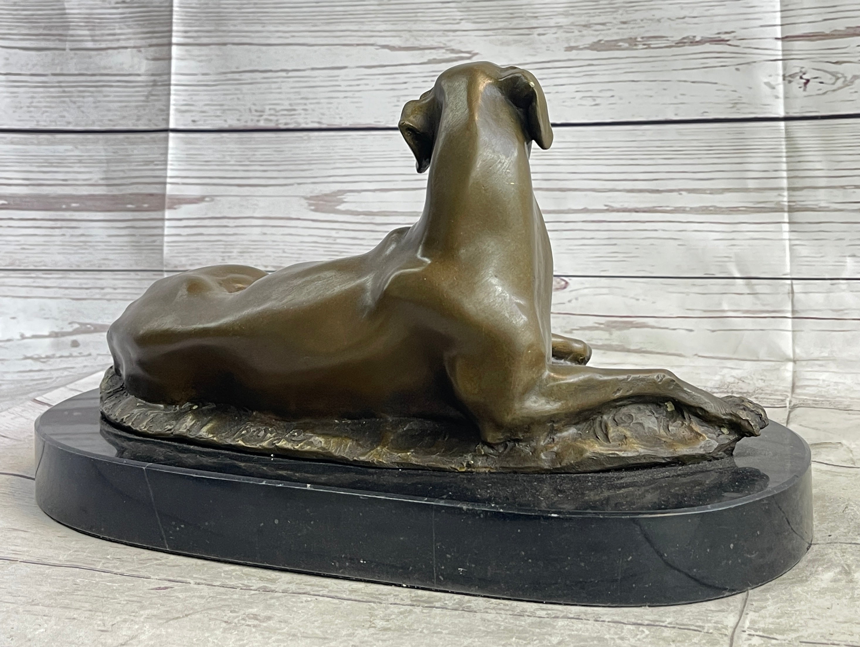 Bronze Pet Dog Sculpture Statue Figure on Marble Base Antoine Barye 8" x 13"