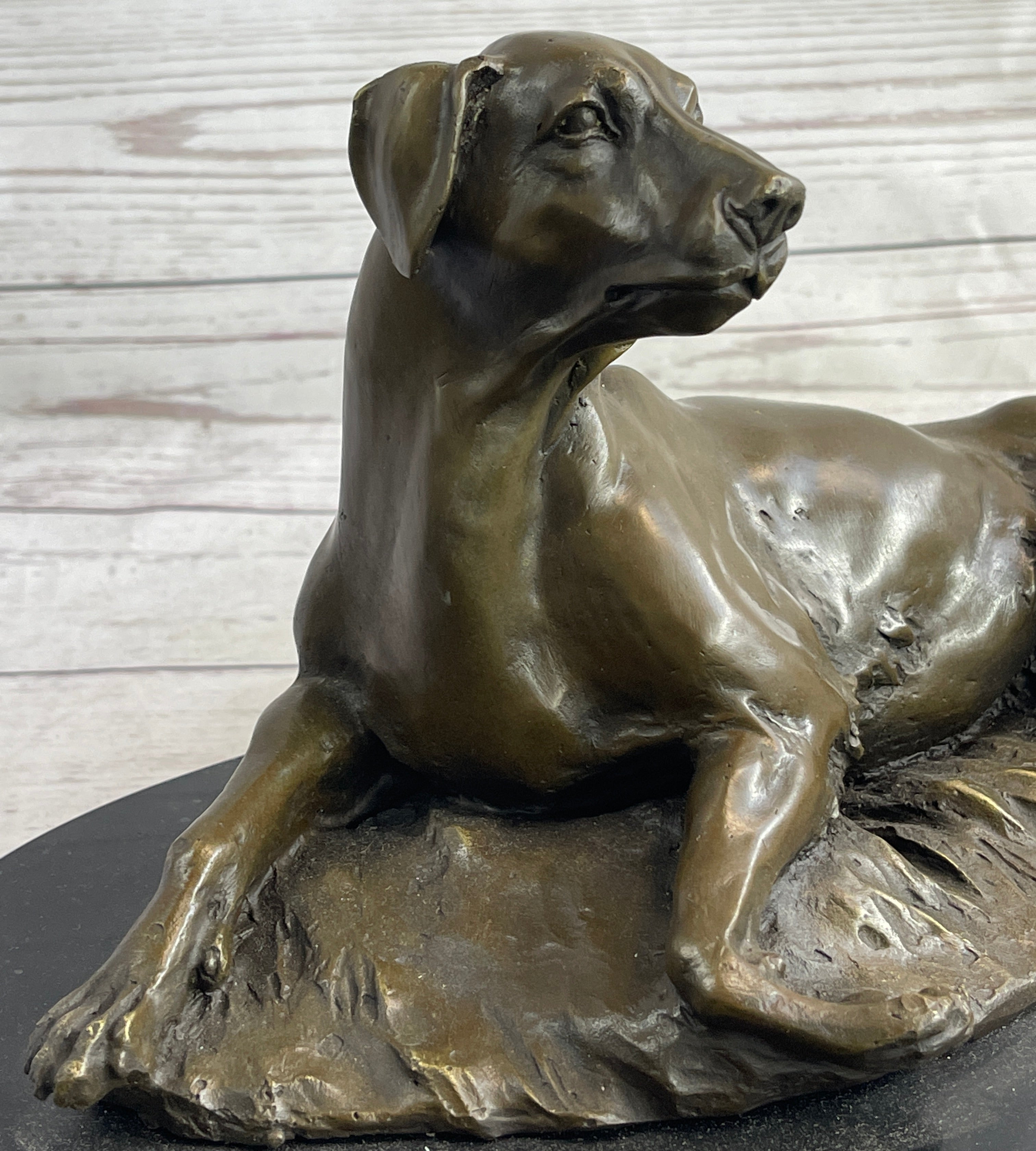 Bronze Pet Dog Sculpture Statue Figure on Marble Base Antoine Barye 8" x 13"