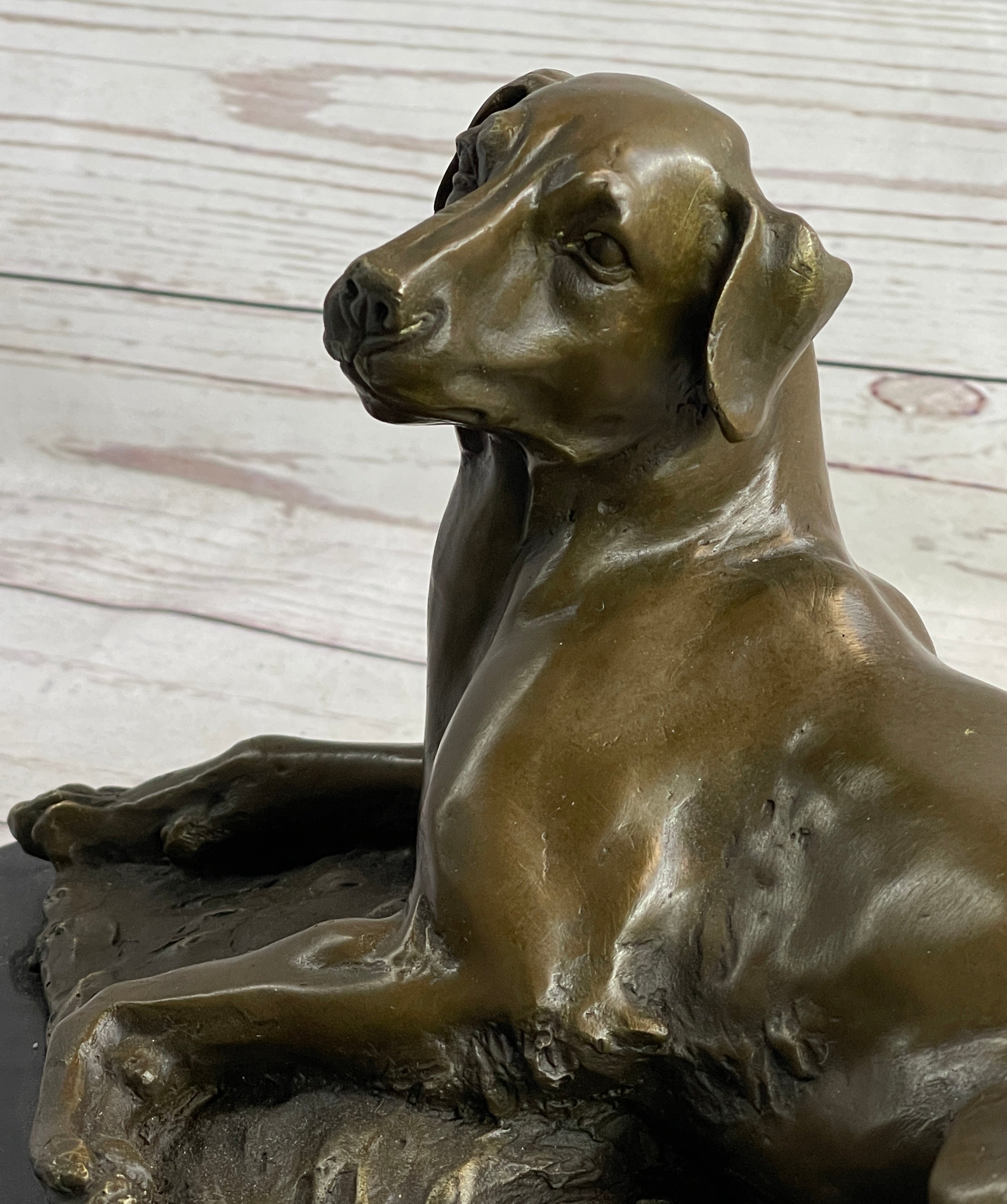 Bronze Pet Dog Sculpture Statue Figure on Marble Base Antoine Barye 8" x 13"