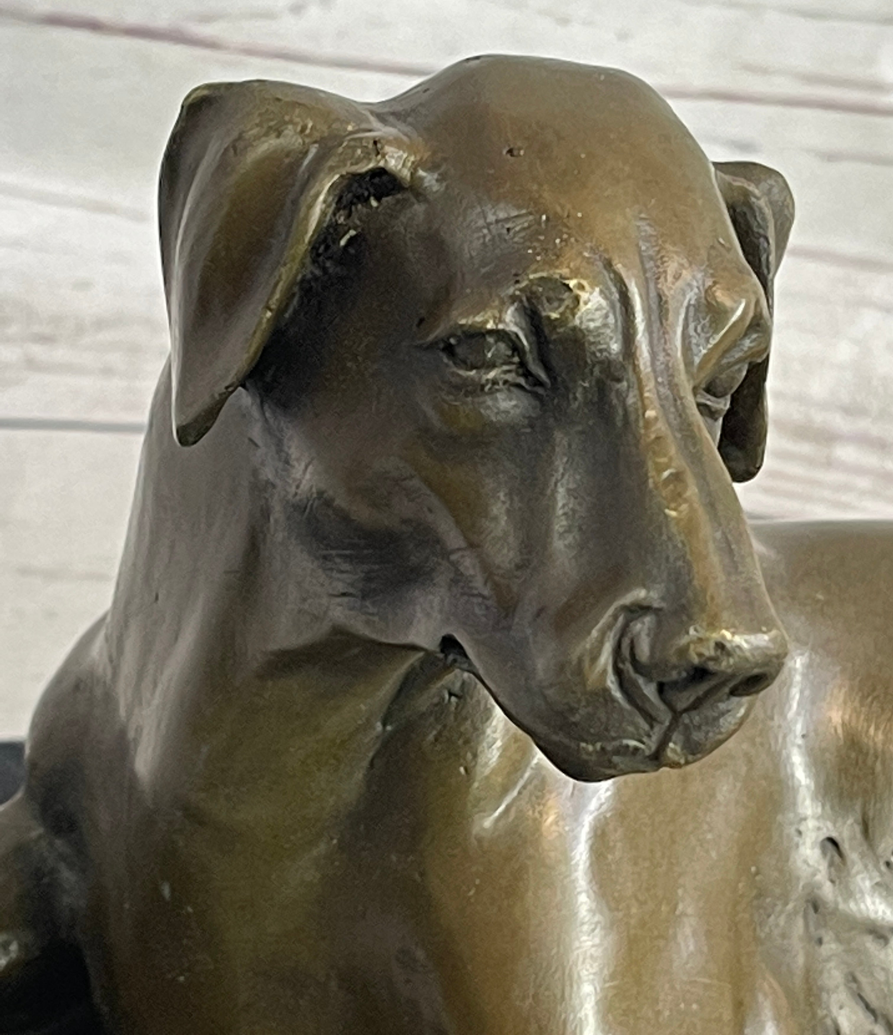 Bronze Pet Dog Sculpture Statue Figure on Marble Base Antoine Barye 8" x 13"