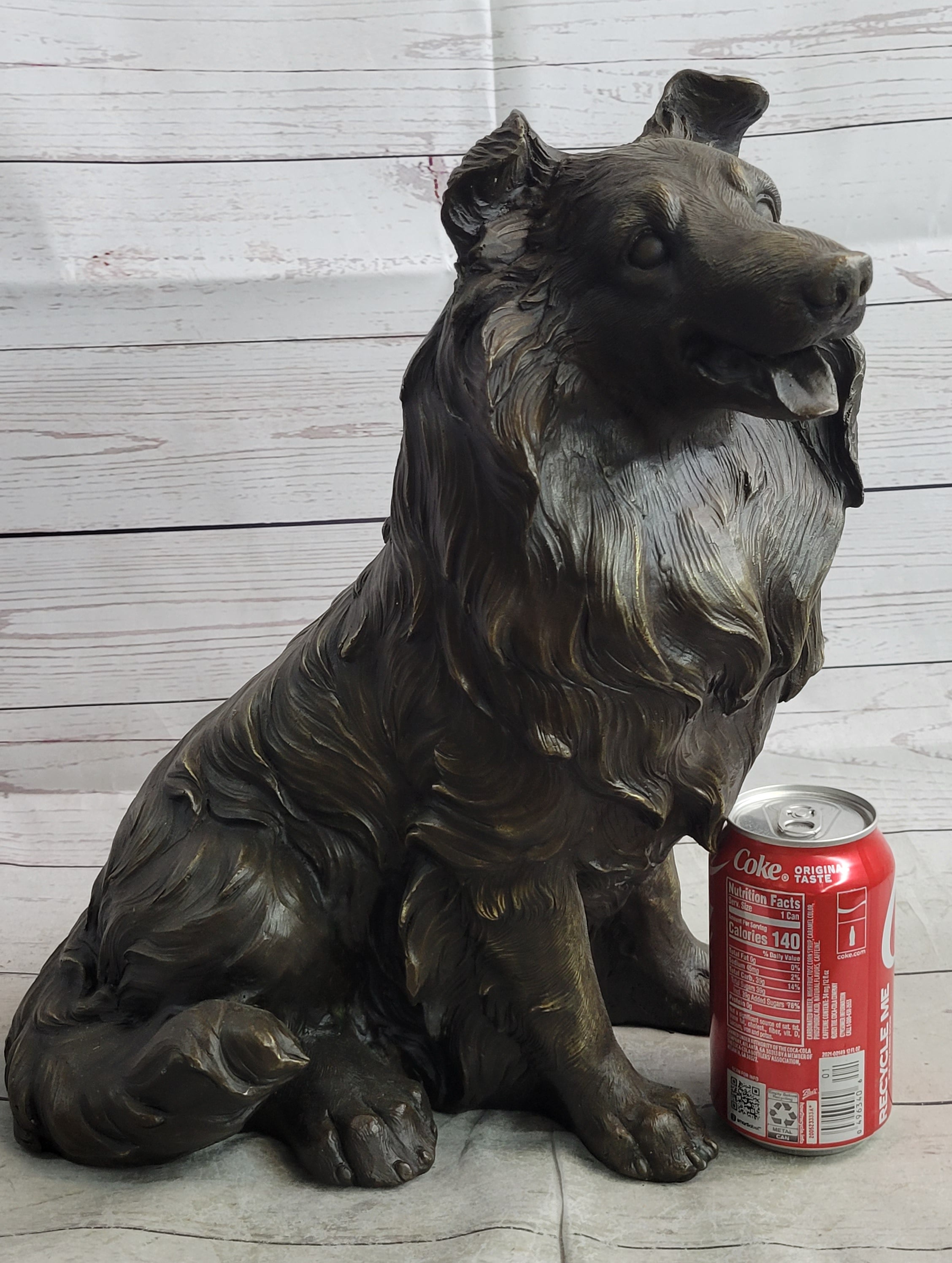 Hot Cast Bronze Metal Shetland Sheep Dog Collie Figure Sculpture Statue Figurine Signed Art