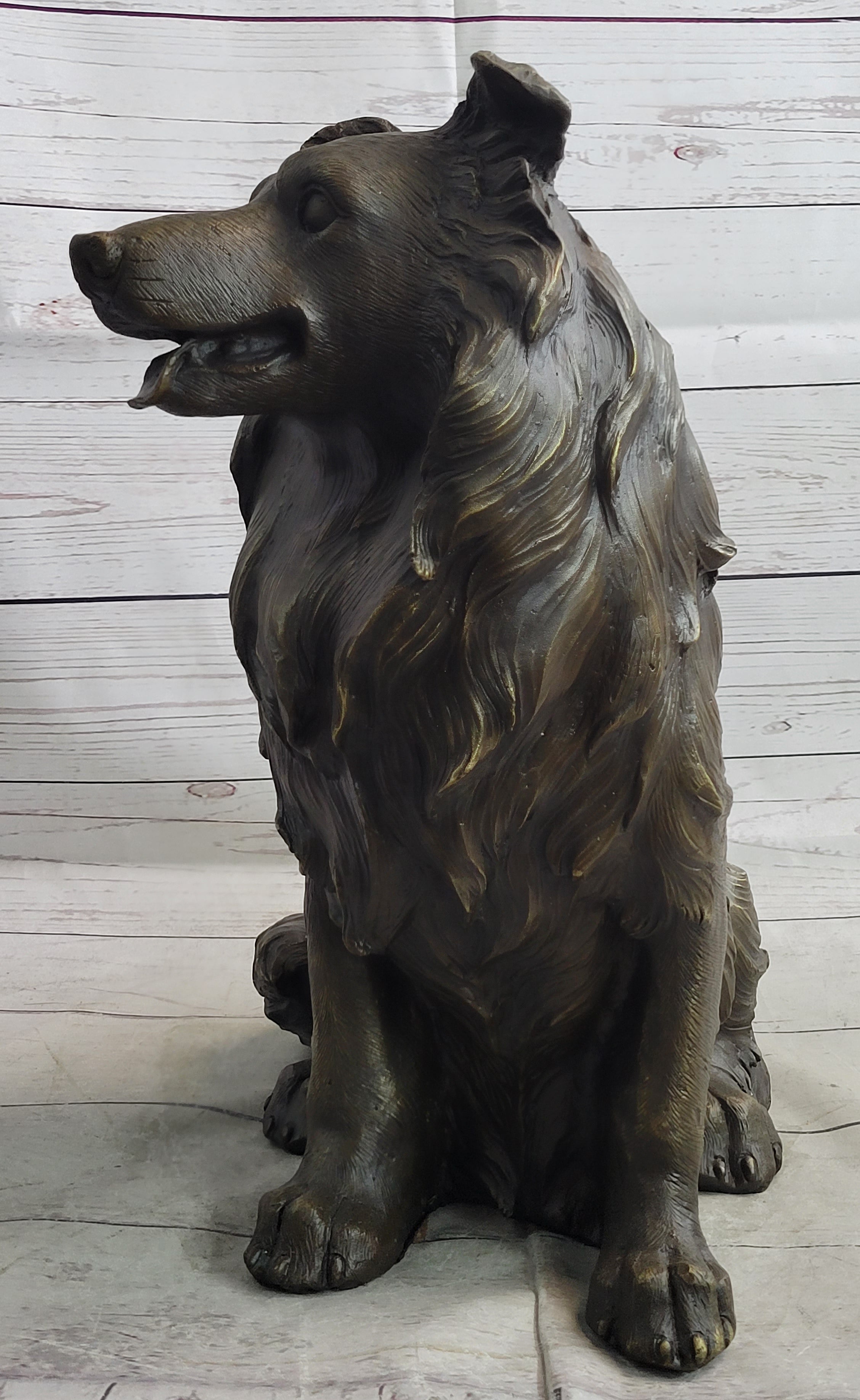 Hot Cast Bronze Metal Shetland Sheep Dog Collie Figure Sculpture Statue Figurine Signed Art