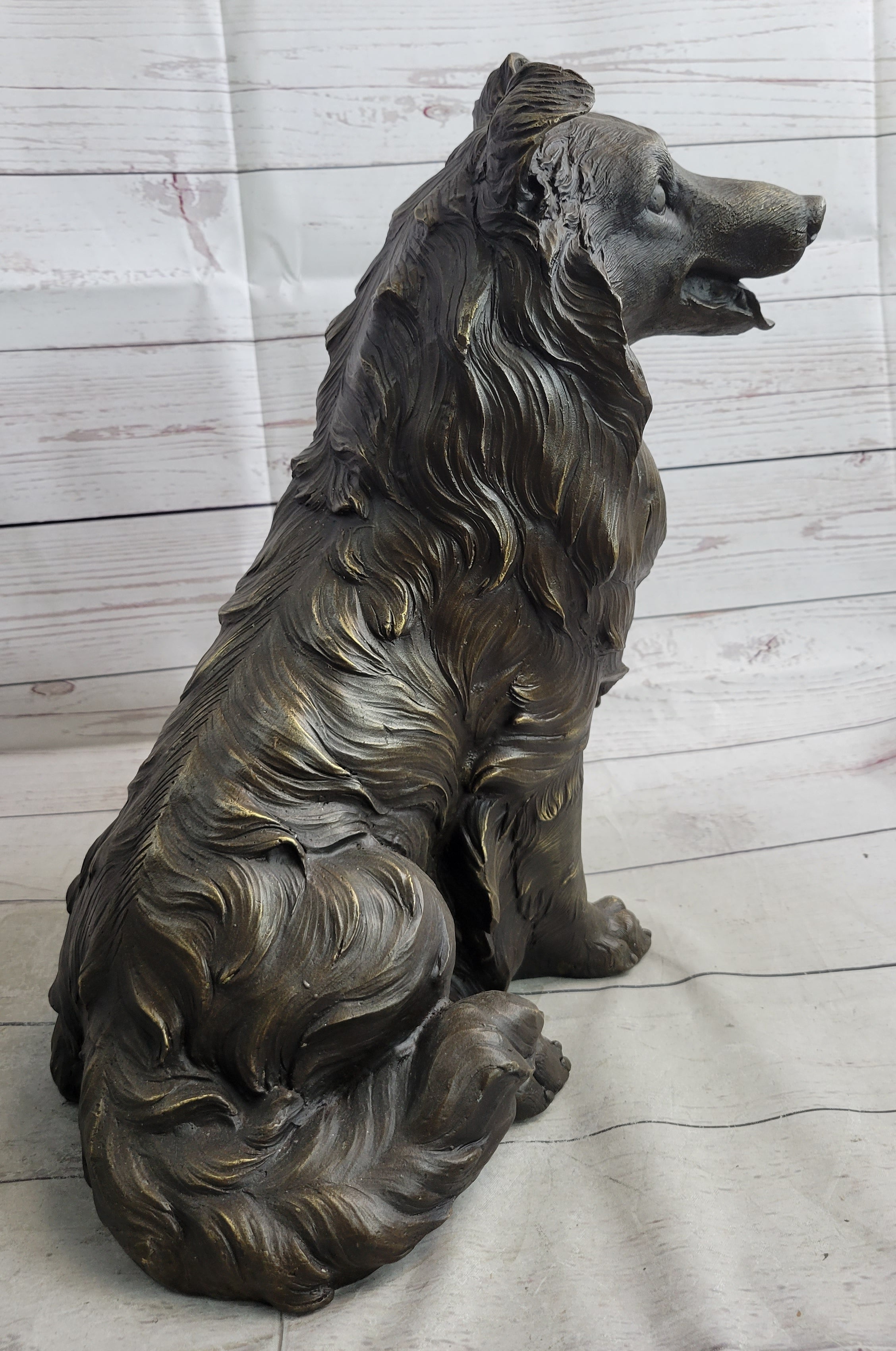 Hot Cast Bronze Metal Shetland Sheep Dog Collie Figure Sculpture Statue Figurine Signed Art