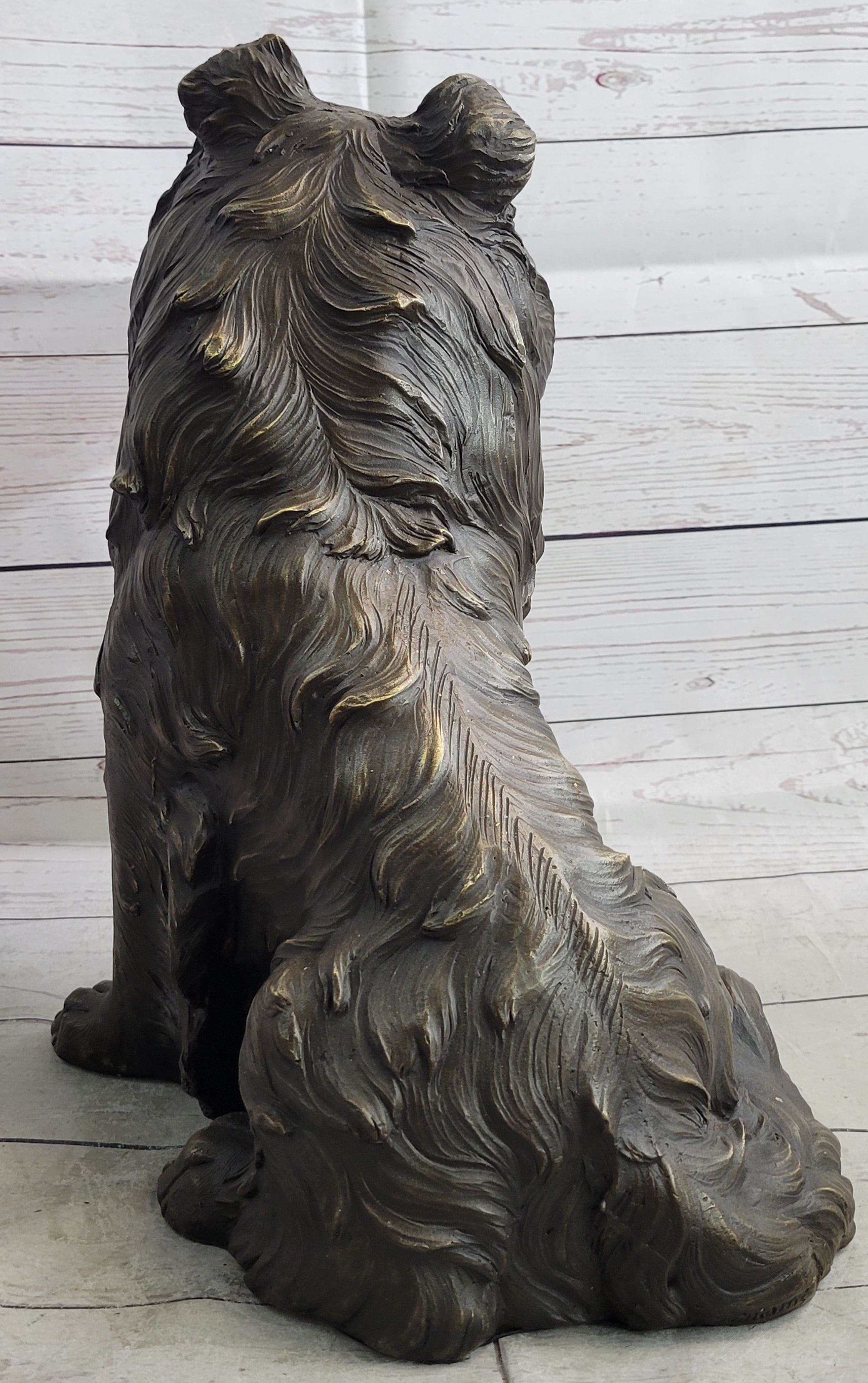 Hot Cast Bronze Metal Shetland Sheep Dog Collie Figure Sculpture Statue Figurine Signed Art