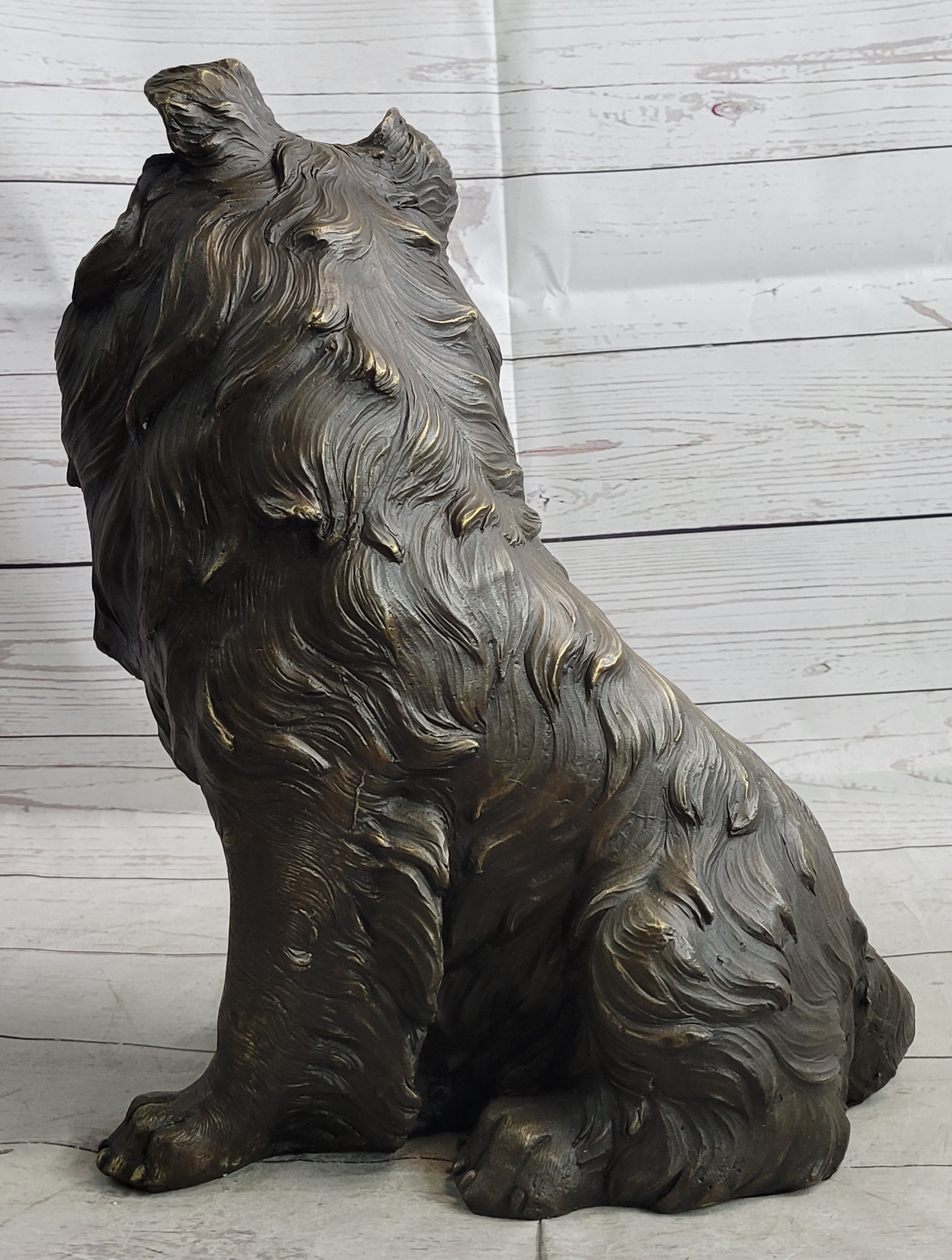 Hot Cast Bronze Metal Shetland Sheep Dog Collie Figure Sculpture Statue Figurine Signed Art