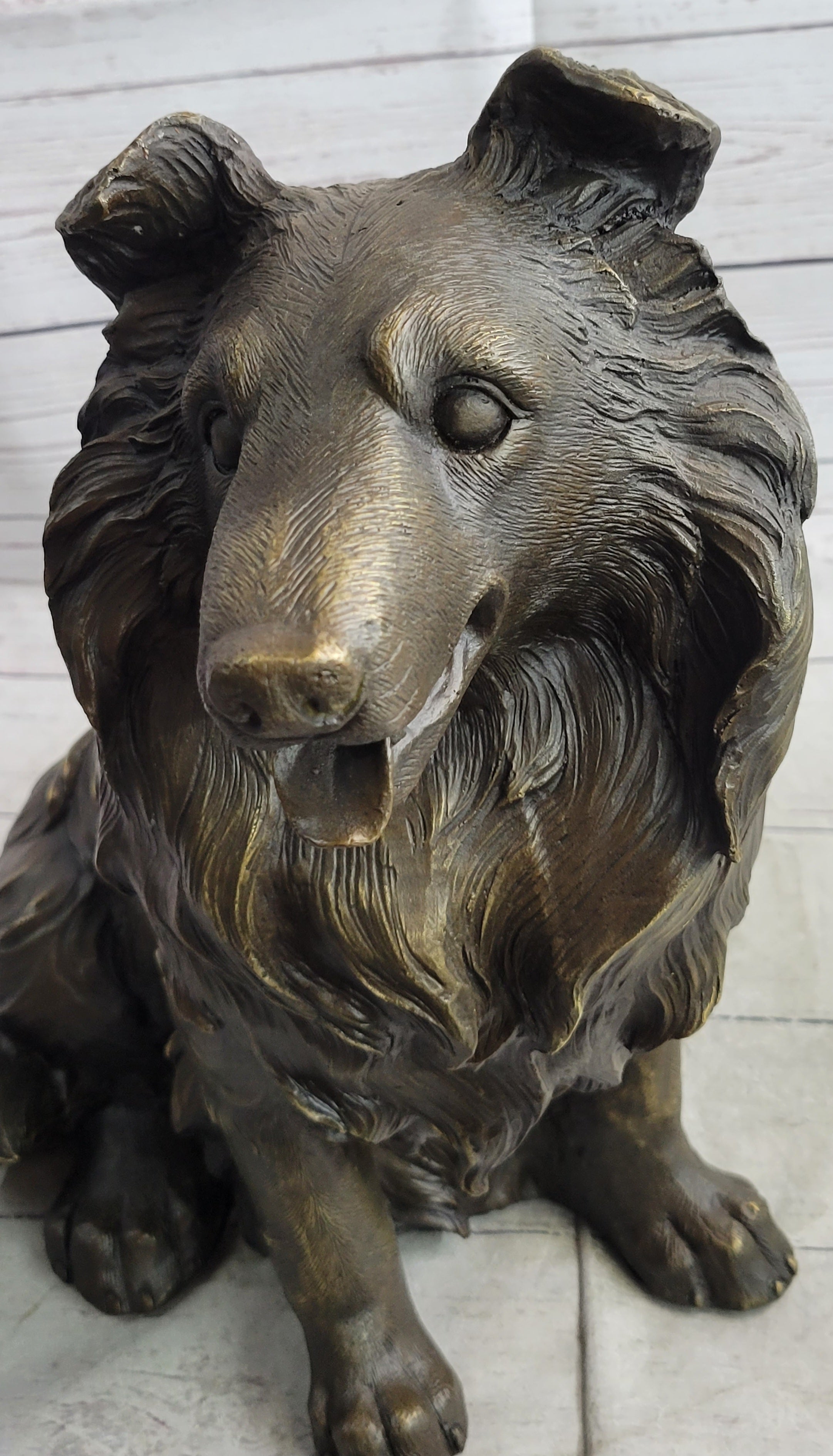 Hot Cast Bronze Metal Shetland Sheep Dog Collie Figure Sculpture Statue Figurine Signed Art