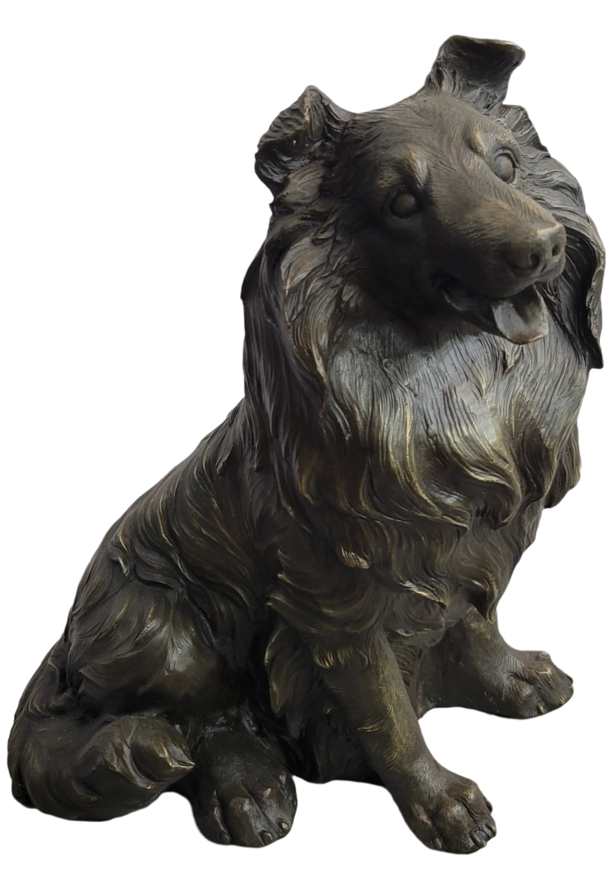 Hot Cast Bronze Metal Shetland Sheep Dog Collie Figure Sculpture Statue Figurine Signed Art