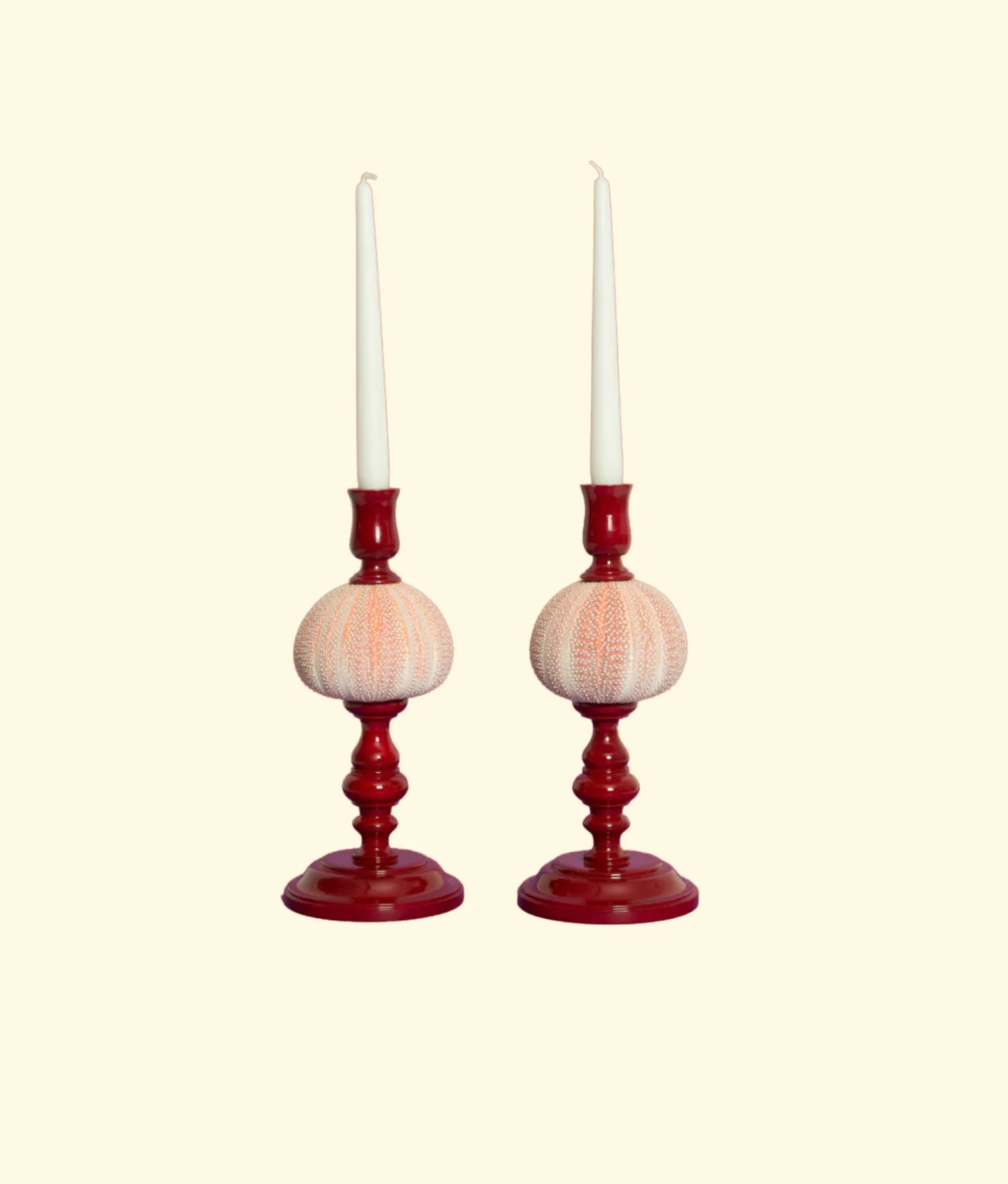 Noto Lacquered Sea Urchin Candle Holder Set, Crimson