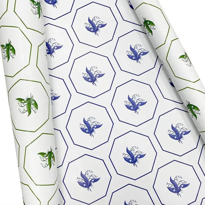 Carolyne Roehm X Eh Reversible Lily of the Valley Gift Wrap in Blue/Green