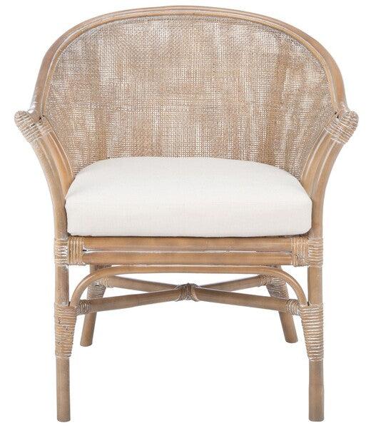 Safavieh Dustin Grey-White Wash Rattan Accent Chair W / Cushion