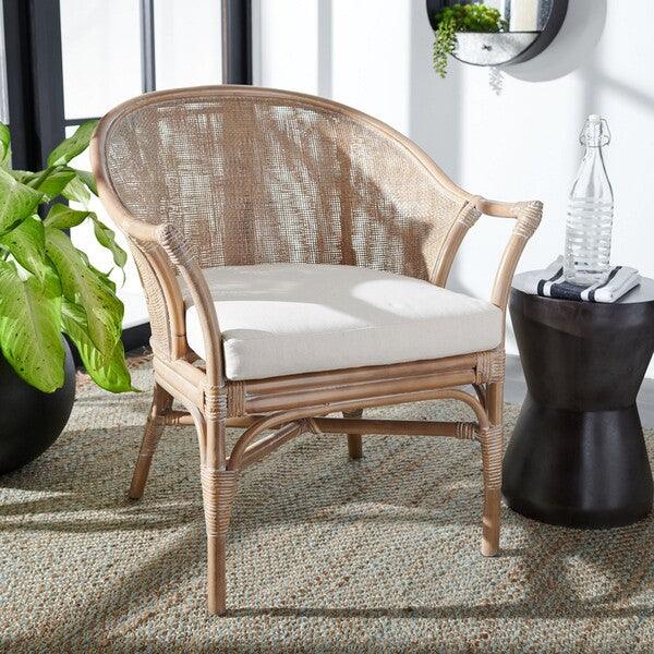 Safavieh Dustin Grey-White Wash Rattan Accent Chair W / Cushion