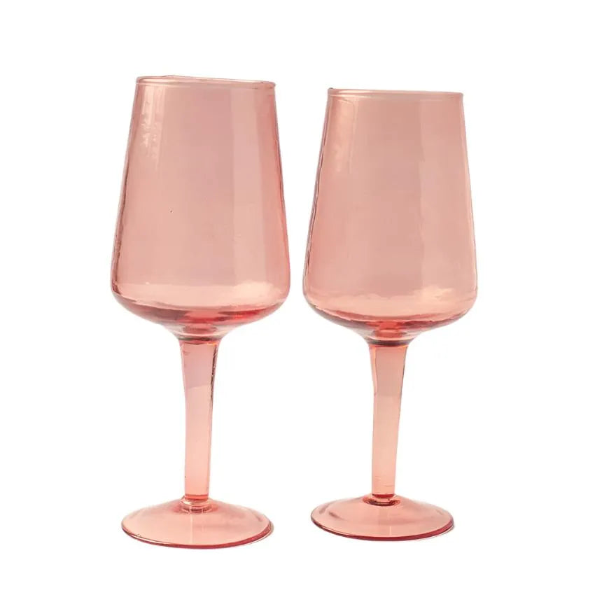 Handblown Hammered Wine Glasses, Blush - set of 4