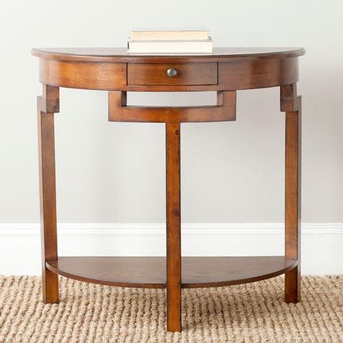 Liana Demilune Pine Wood Console Table in Brown