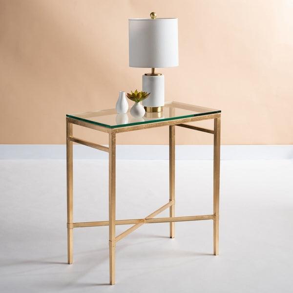 Viggo Antique Gold Gilt Accent Table with Glass Top