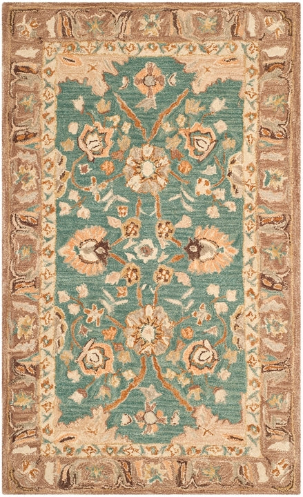 Anatolia Wool Pile Rug in Teal and Camel