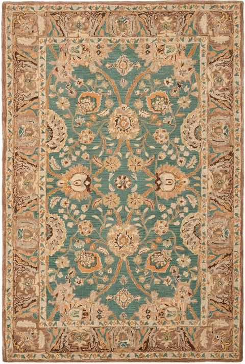 Anatolia Wool Pile Rug in Teal and Camel