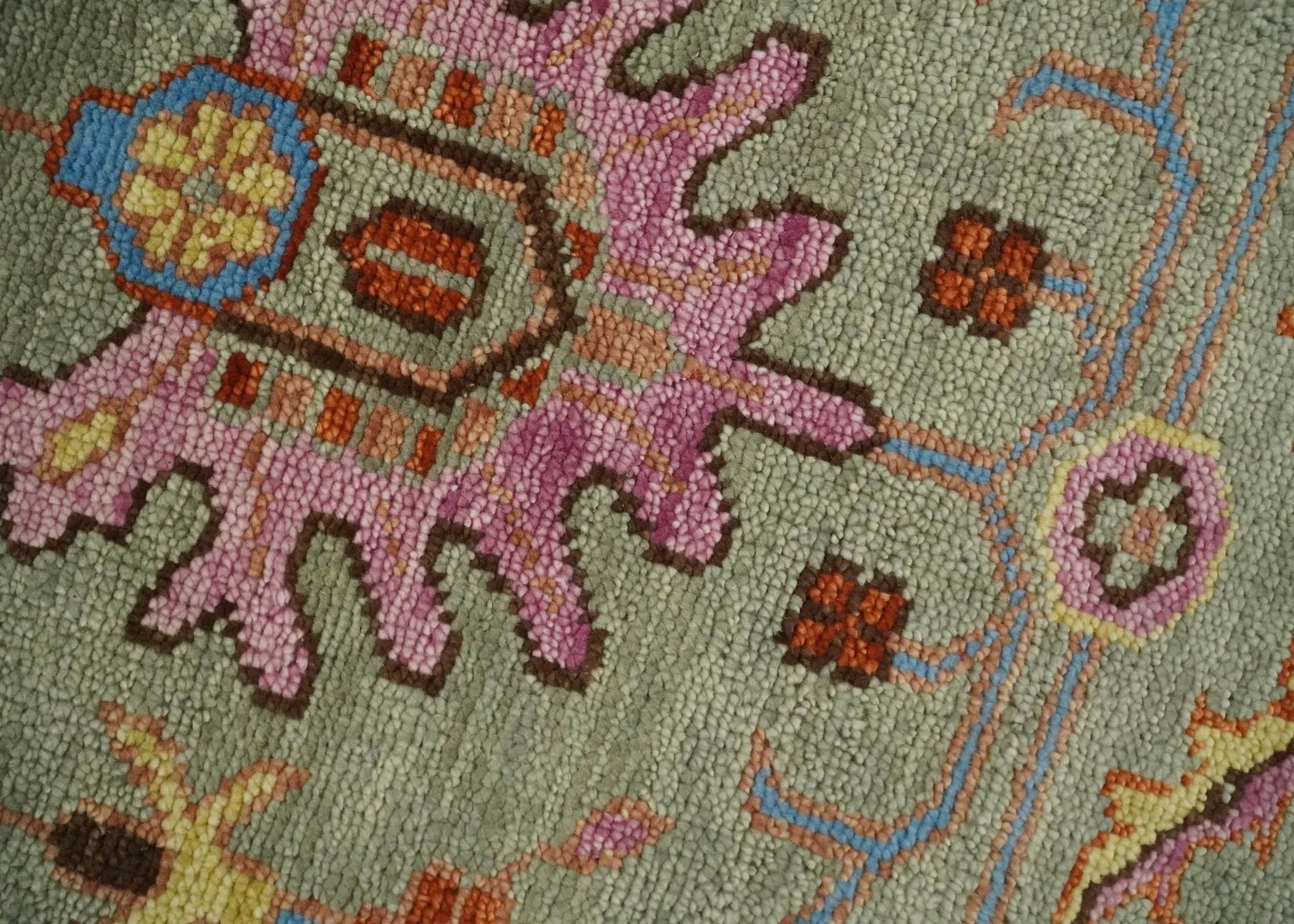 Vintage Style Beige, Rust, Pink and Blue Hand Knotted Traditional Oushak Multi Size wool Area Rug