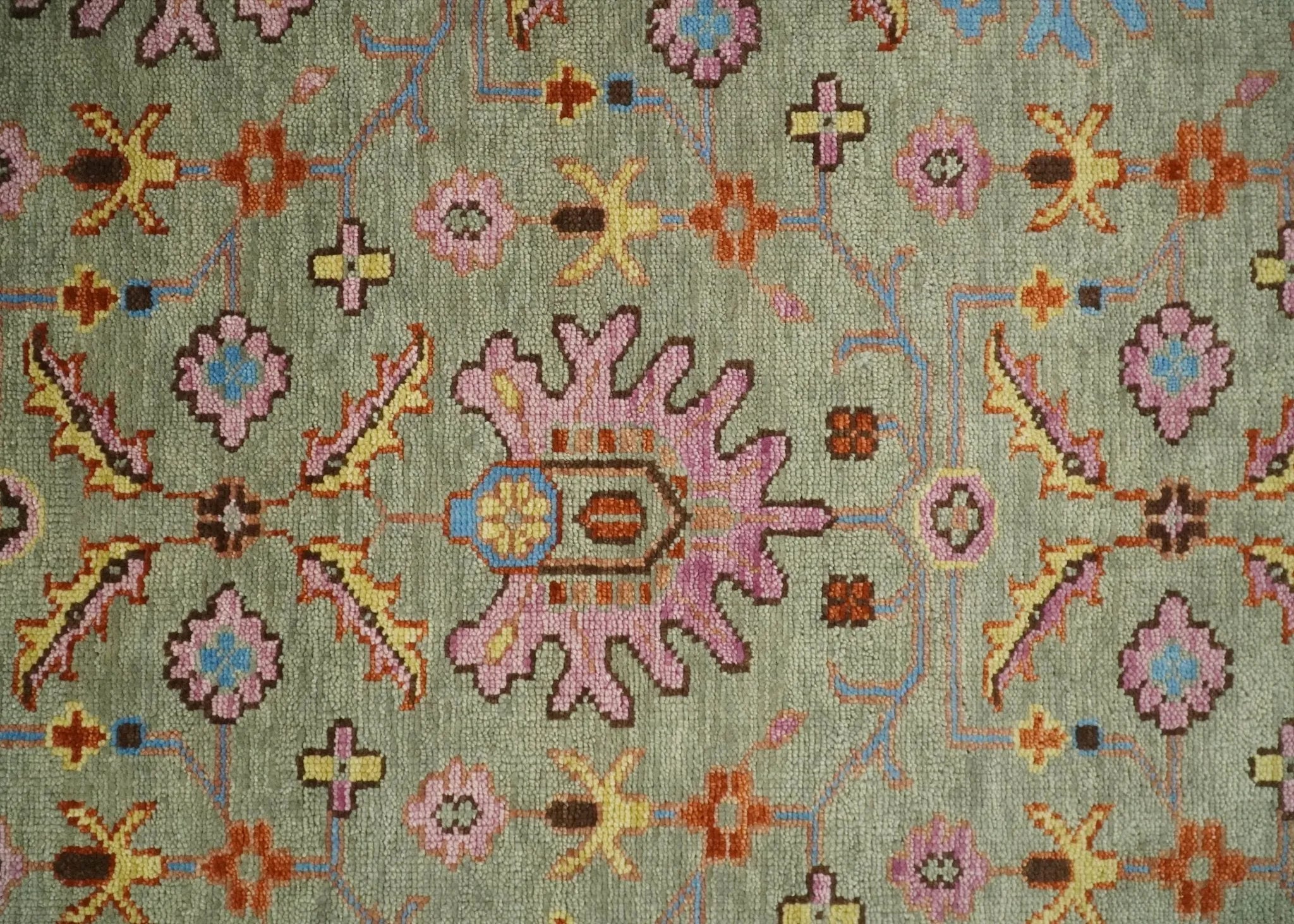 Vintage Style Beige, Rust, Pink and Blue Hand Knotted Traditional Oushak Multi Size wool Area Rug