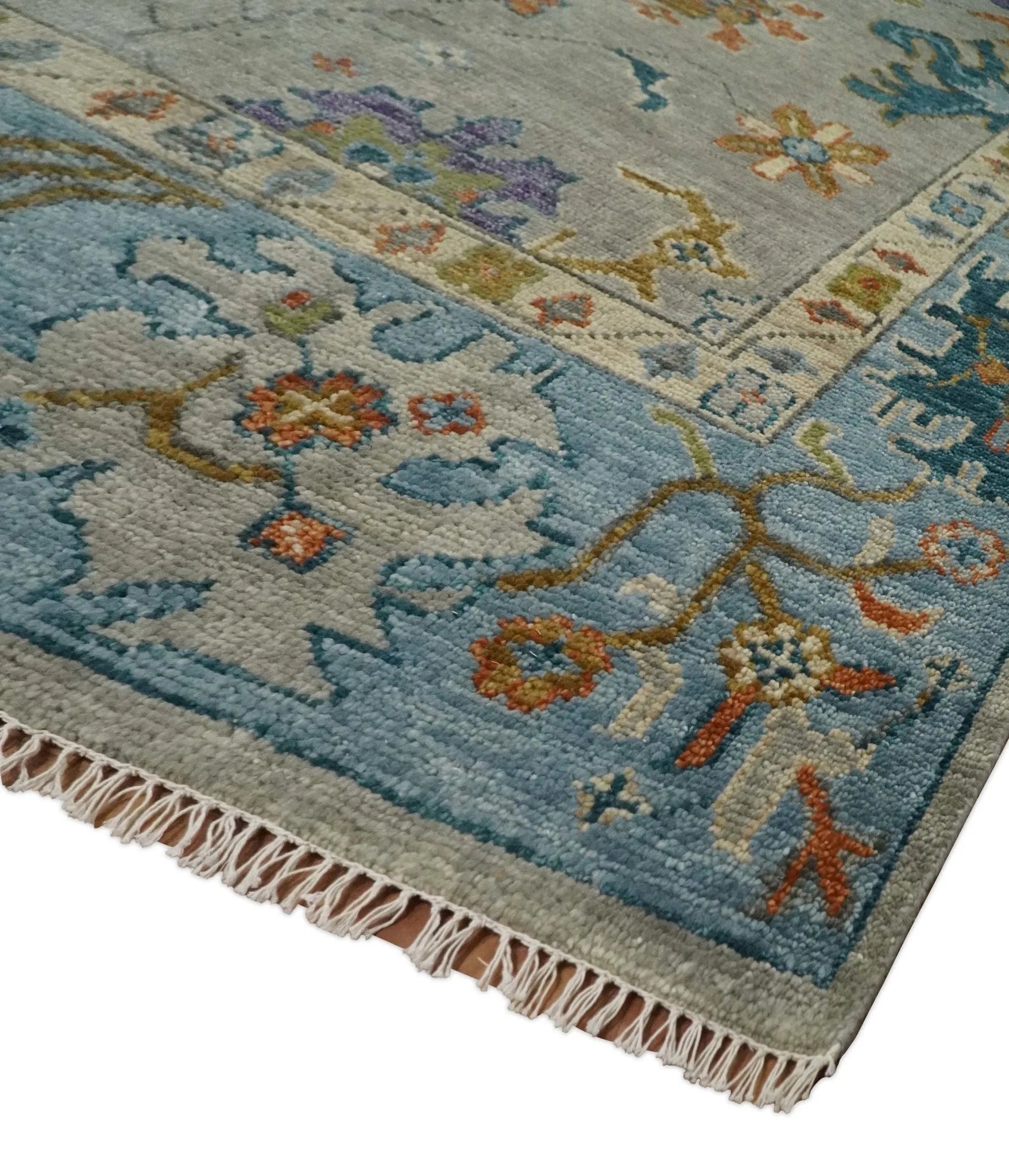 Antique Hand Knotted Gray, Beige and Blue Traditional Oushak Vintage Style Multi Size Wool area Rug