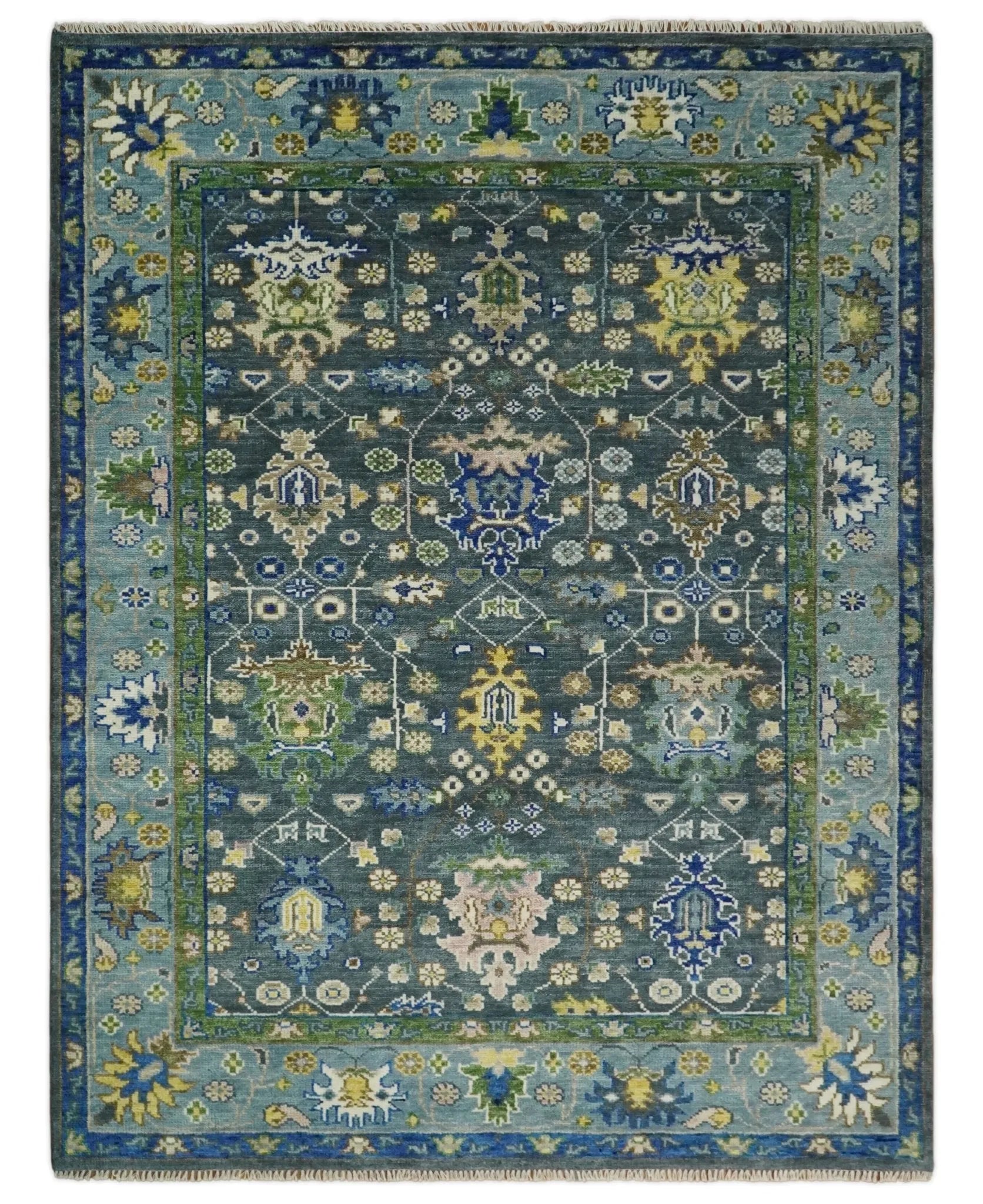 Antique Hand Knotted Blue Traditional Turkish Vintage Oushak Custom Made Wool Area Rug